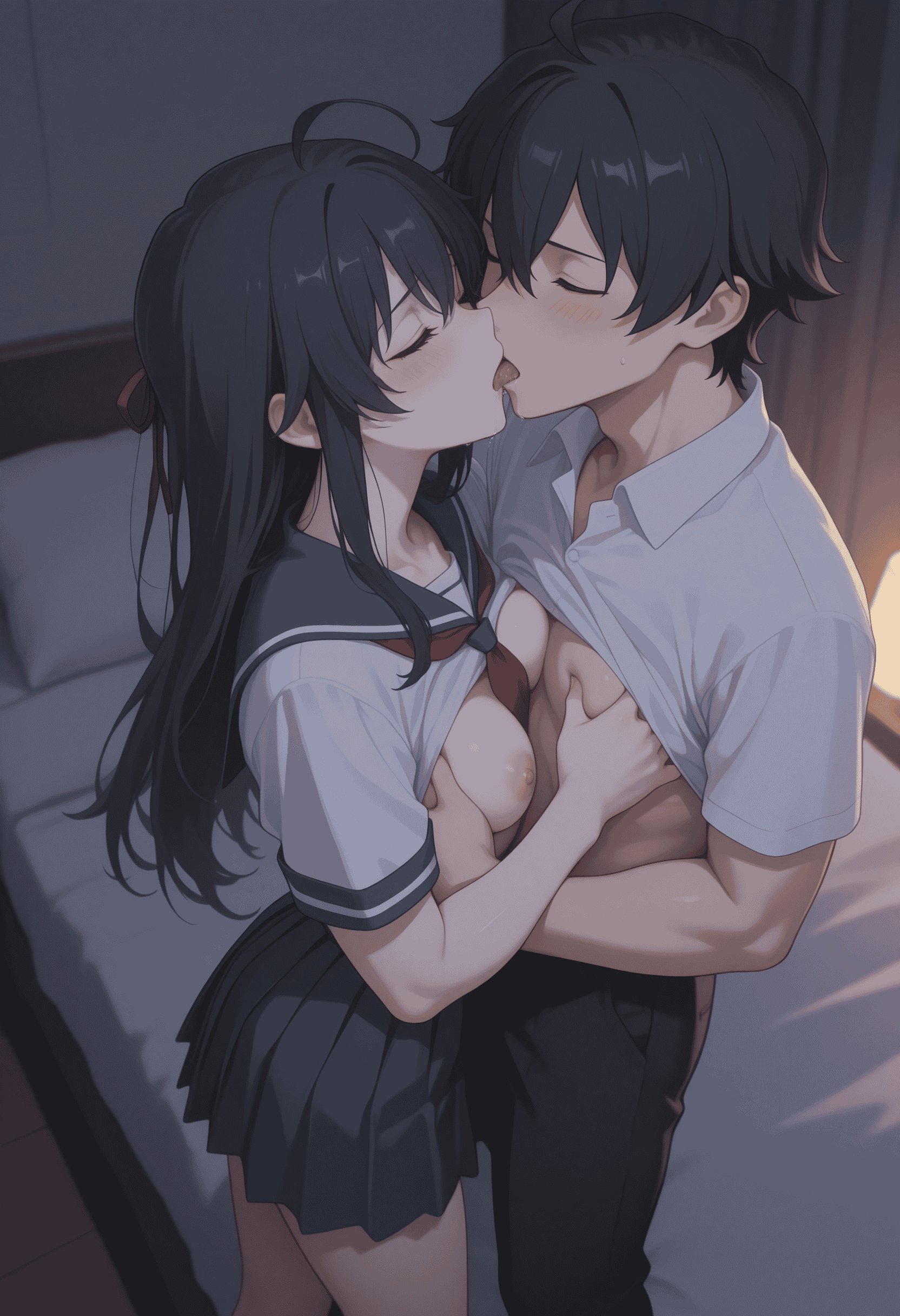 AI生成アニメ少女 - [2.5D] 雪之下陽乃 (俺ガイル) 黒髪ストレートお姉さんの魅力 制服×黒ストッキング 優しさと知性の肉感無修正 138P