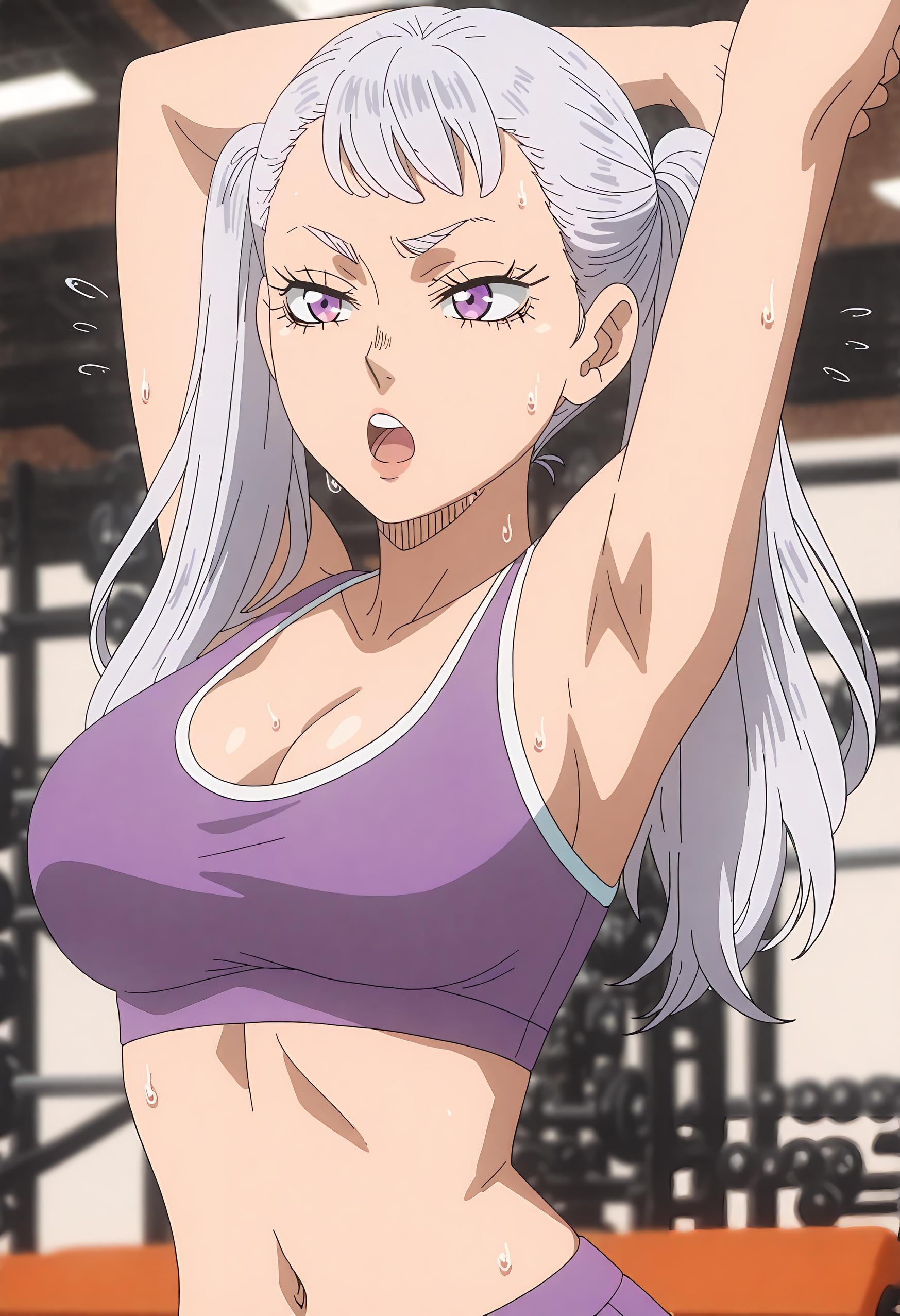 AI Generated Anime Girl - [2D] Noelle Silverhair, Proud Lady of the Black Bull Knights, Water Magic Valkyrie Armor, Ripped, Wet, Black Stockings, Uncensored Extreme Training 43P