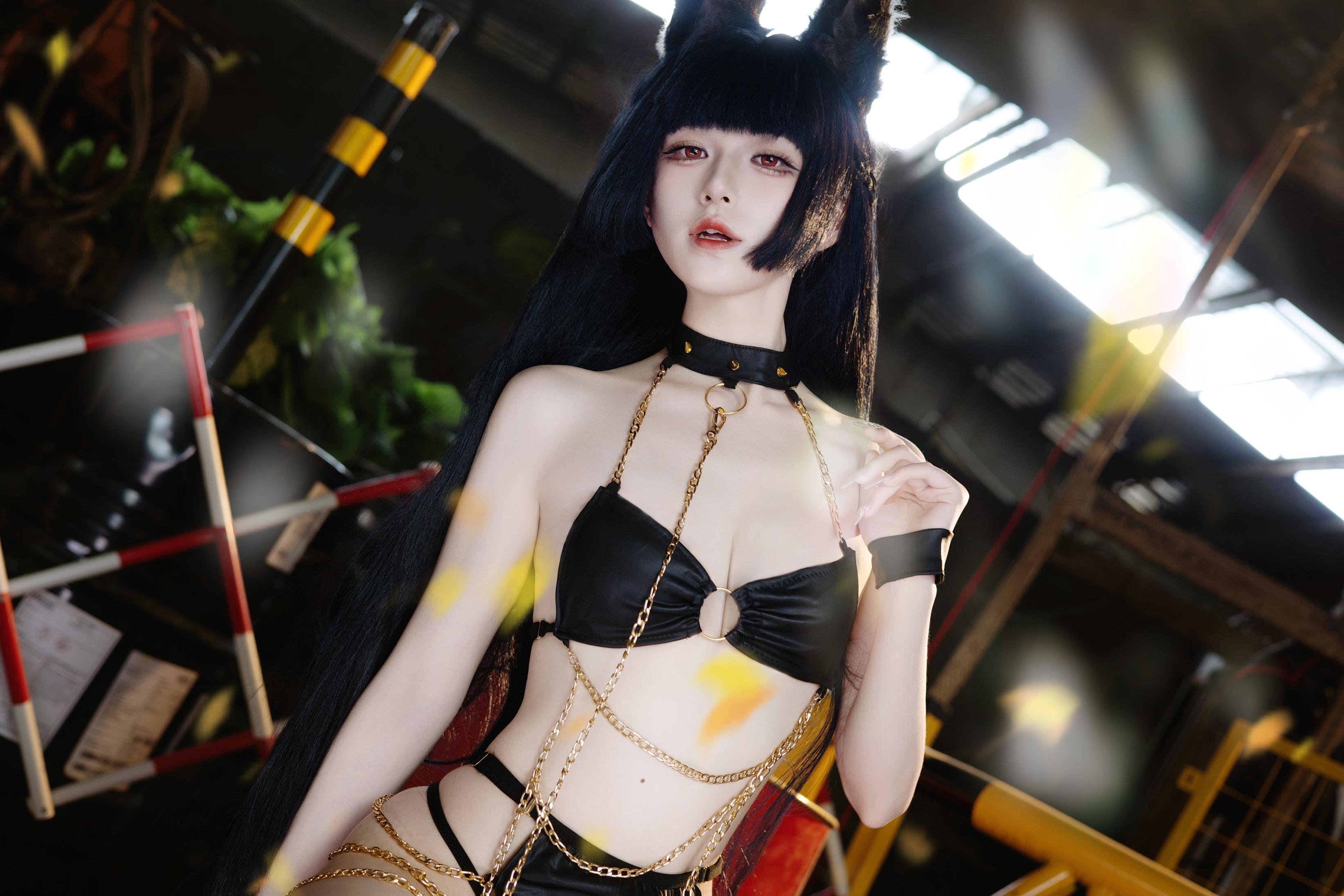cospaly] 双木扶苏 - cos 星見雅：リアルな絶区零の狐娘、黒髪狐耳、裂けた和服、巨乳黒ストッキング、究極の誘惑、無修正30P