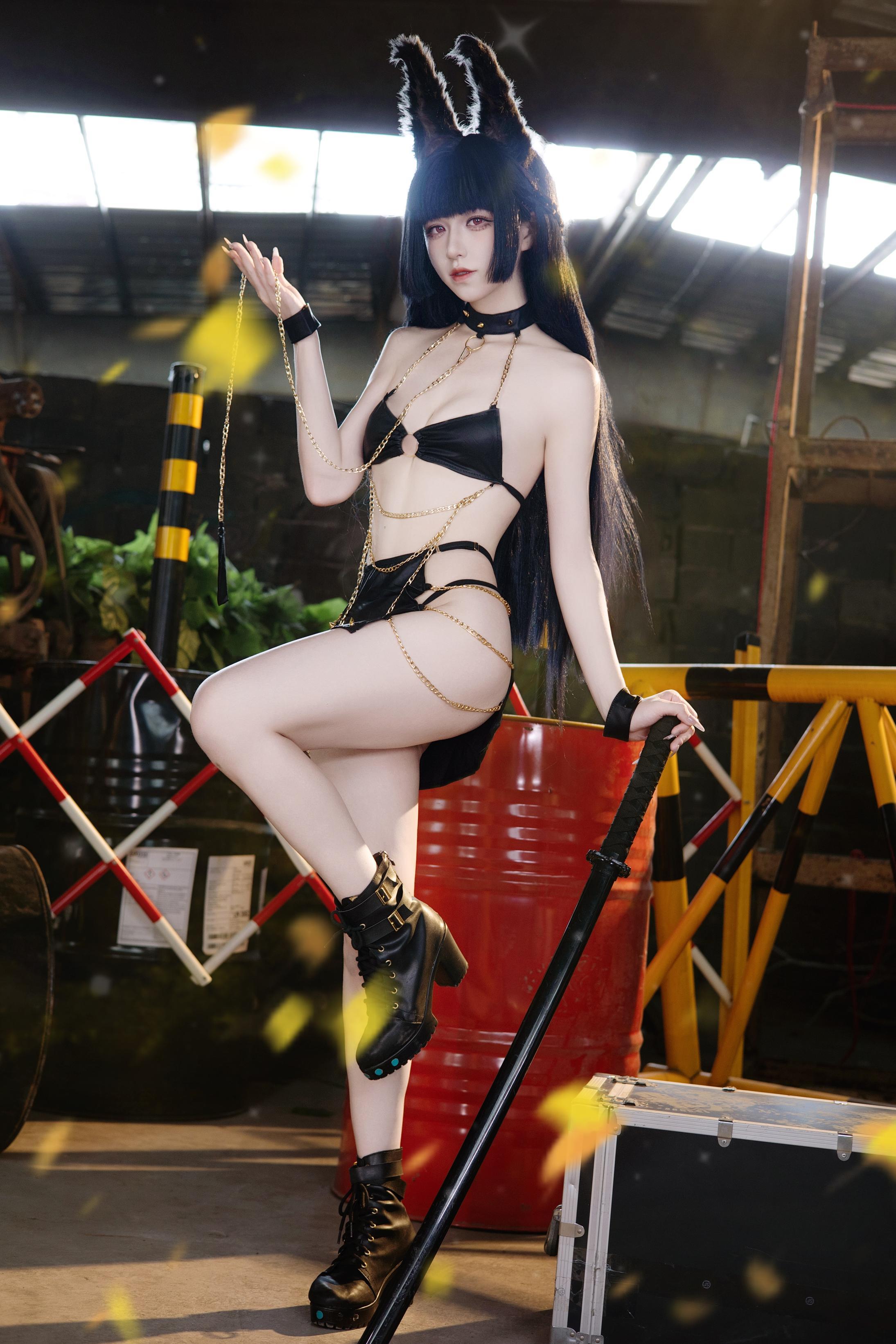 cospaly] 双木扶苏 - cos 星見雅：リアルな絶区零の狐娘、黒髪狐耳、裂けた和服、巨乳黒ストッキング、究極の誘惑、無修正30P