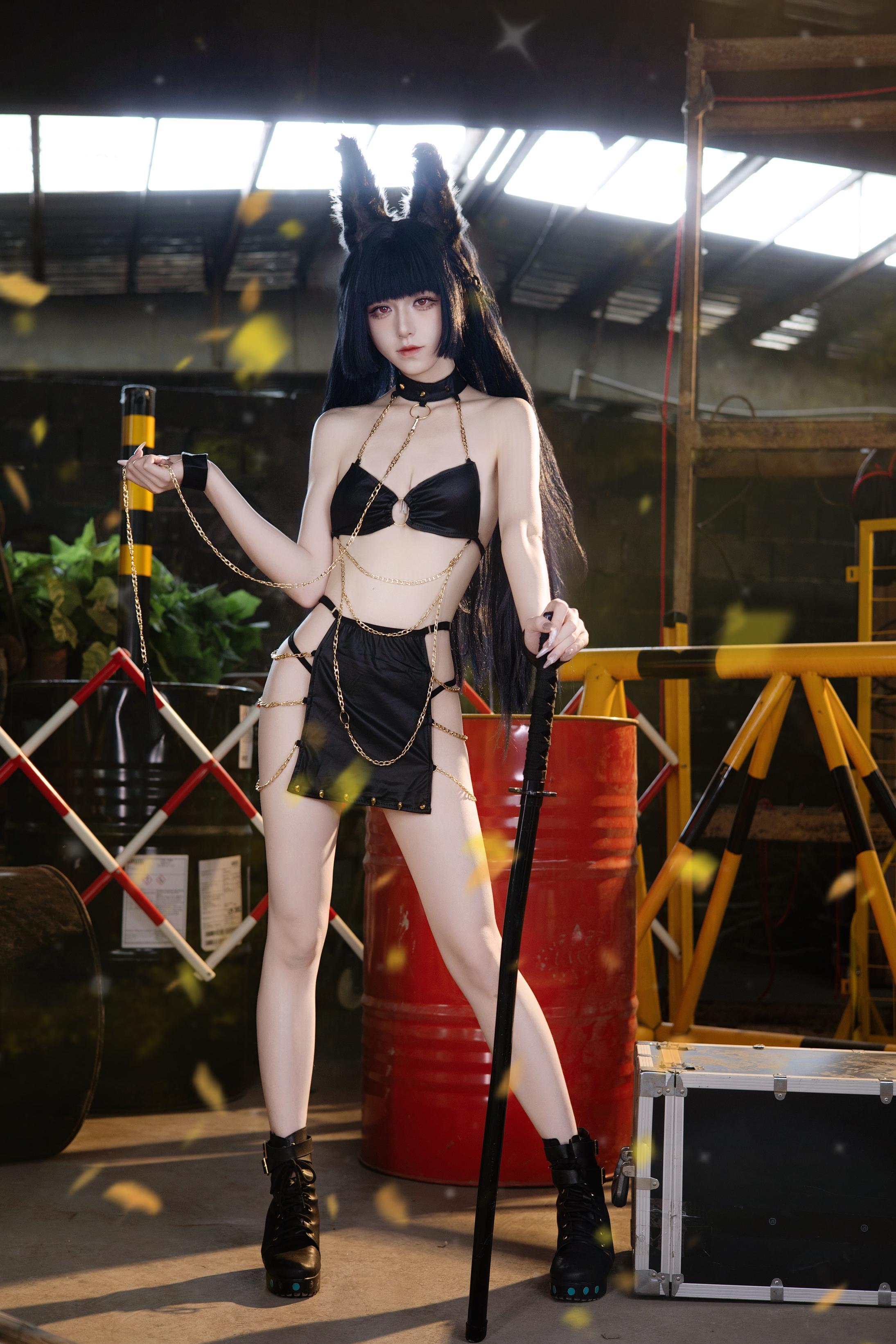 cospaly] 双木扶苏 - cos 星見雅：リアルな絶区零の狐娘、黒髪狐耳、裂けた和服、巨乳黒ストッキング、究極の誘惑、無修正30P