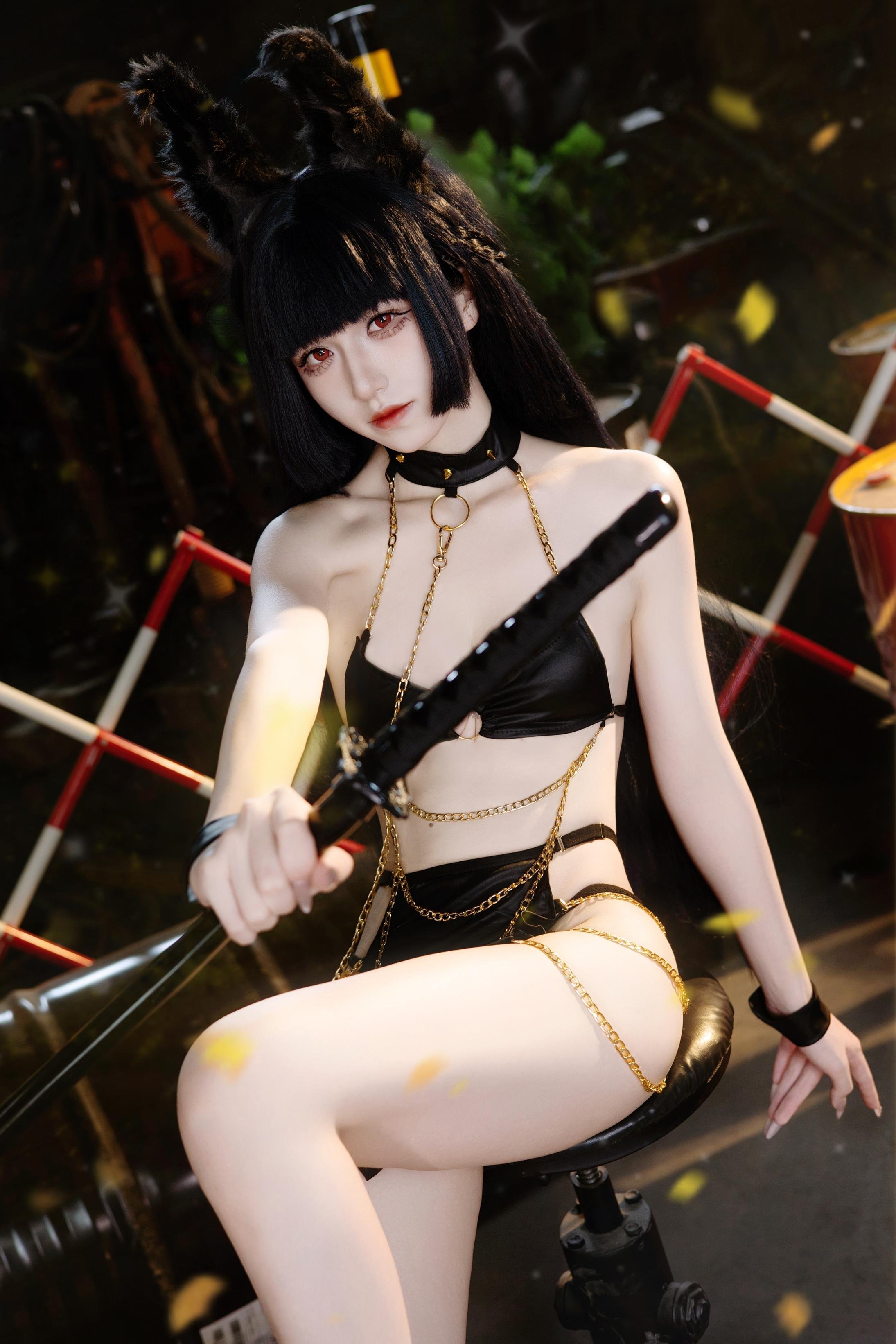 cospaly] 双木扶苏 - cos 星見雅：リアルな絶区零の狐娘、黒髪狐耳、裂けた和服、巨乳黒ストッキング、究極の誘惑、無修正30P
