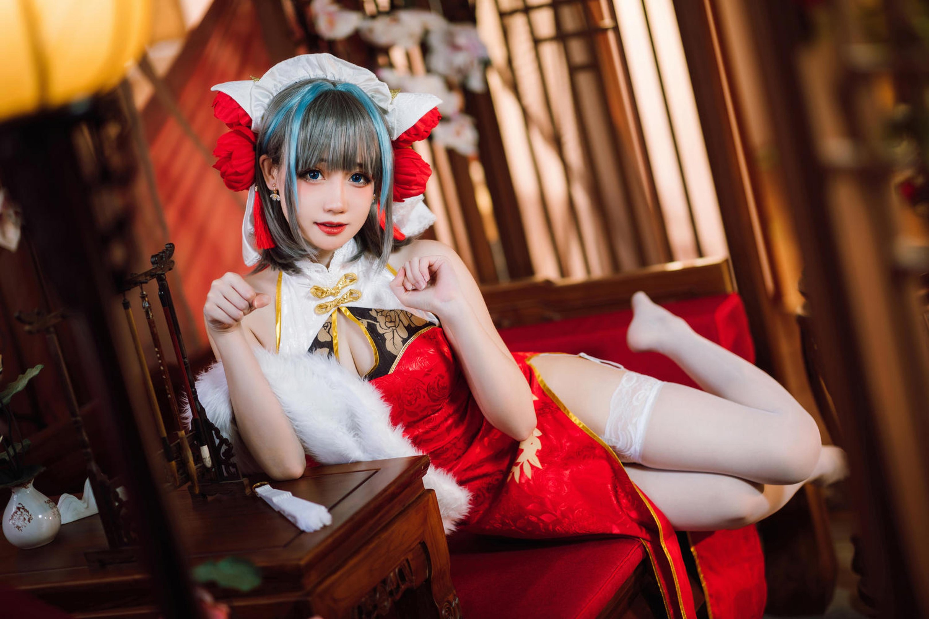 '[cosplay] Mê Mê Than - cos Cheshire: Người Thật Thực Tế Bích Lam Hàng Tuyến Mèo Nữ Tóc Bạc Tai Mèo Xé Áo Dài Ngực Khủng Tất Trắng Mở Đường Cực Độ Quyến Rũ Sa Ngã Không Chỉnh Sửa 29P'
