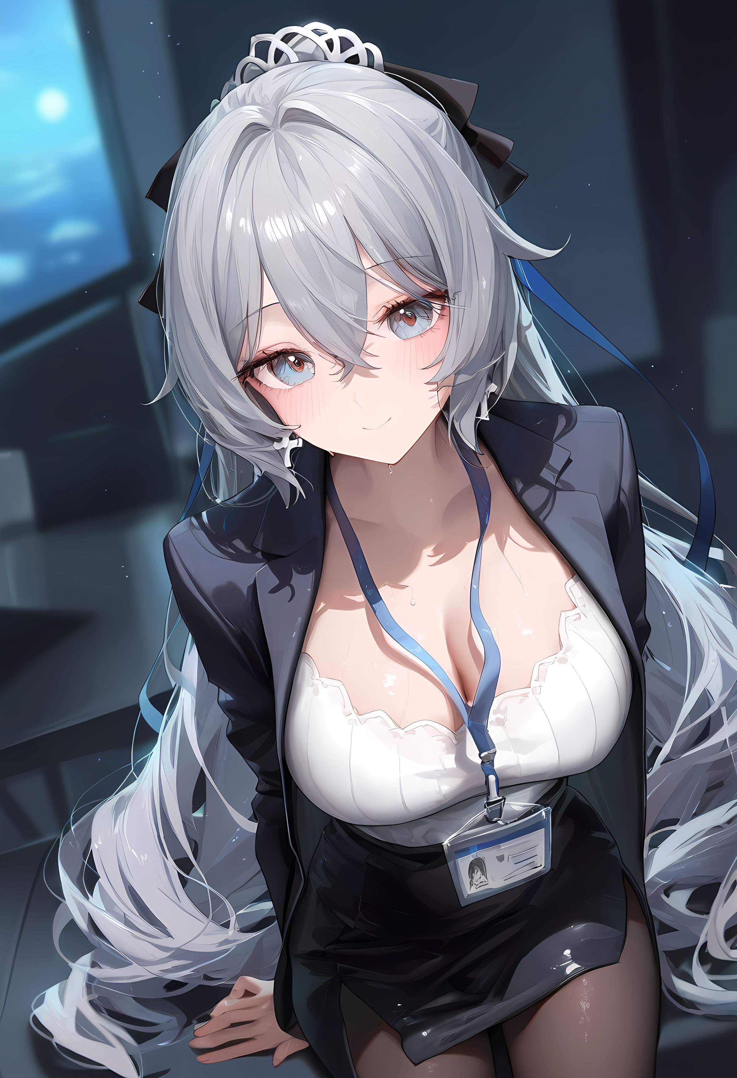 Cô Gái Anime Tạo Bởi AI - [2D] 布洛妮娅：崩坏3 Bạc Tóc Tím Mắt Hacker Nữ Trong Bộ Đồng Phục OL Quyến Rũ 290P