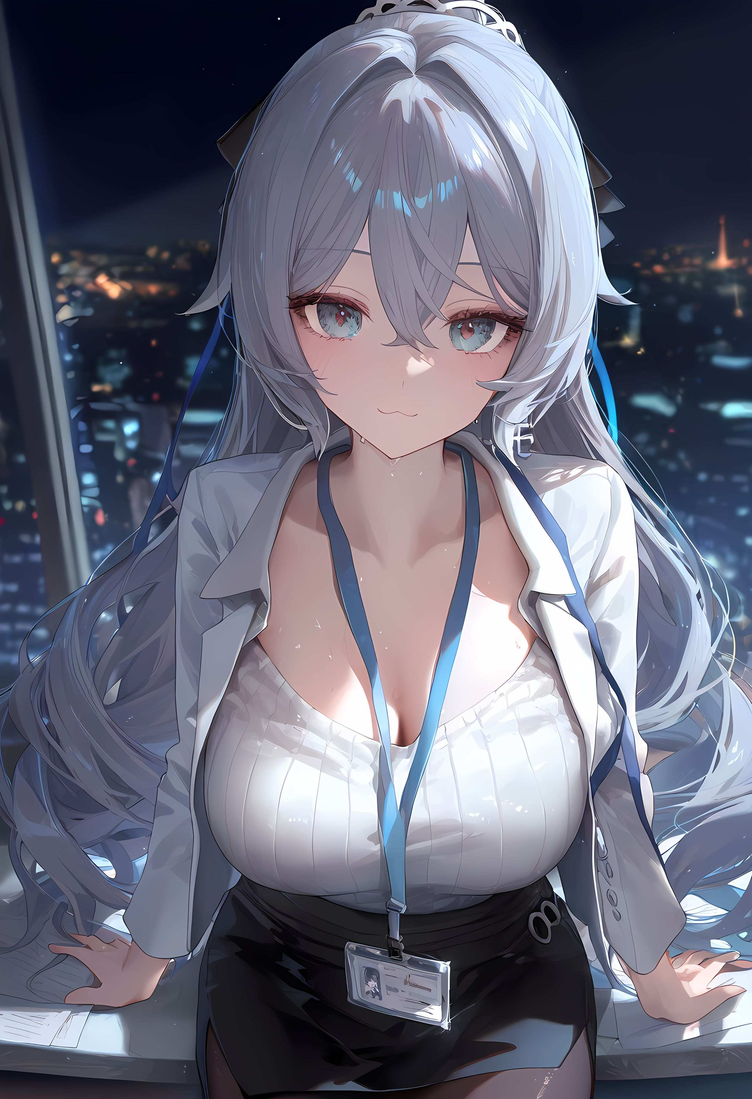 Cô Gái Anime Tạo Bởi AI - [2D] 布洛妮娅：崩坏3 Bạc Tóc Tím Mắt Hacker Nữ Trong Bộ Đồng Phục OL Quyến Rũ 290P
