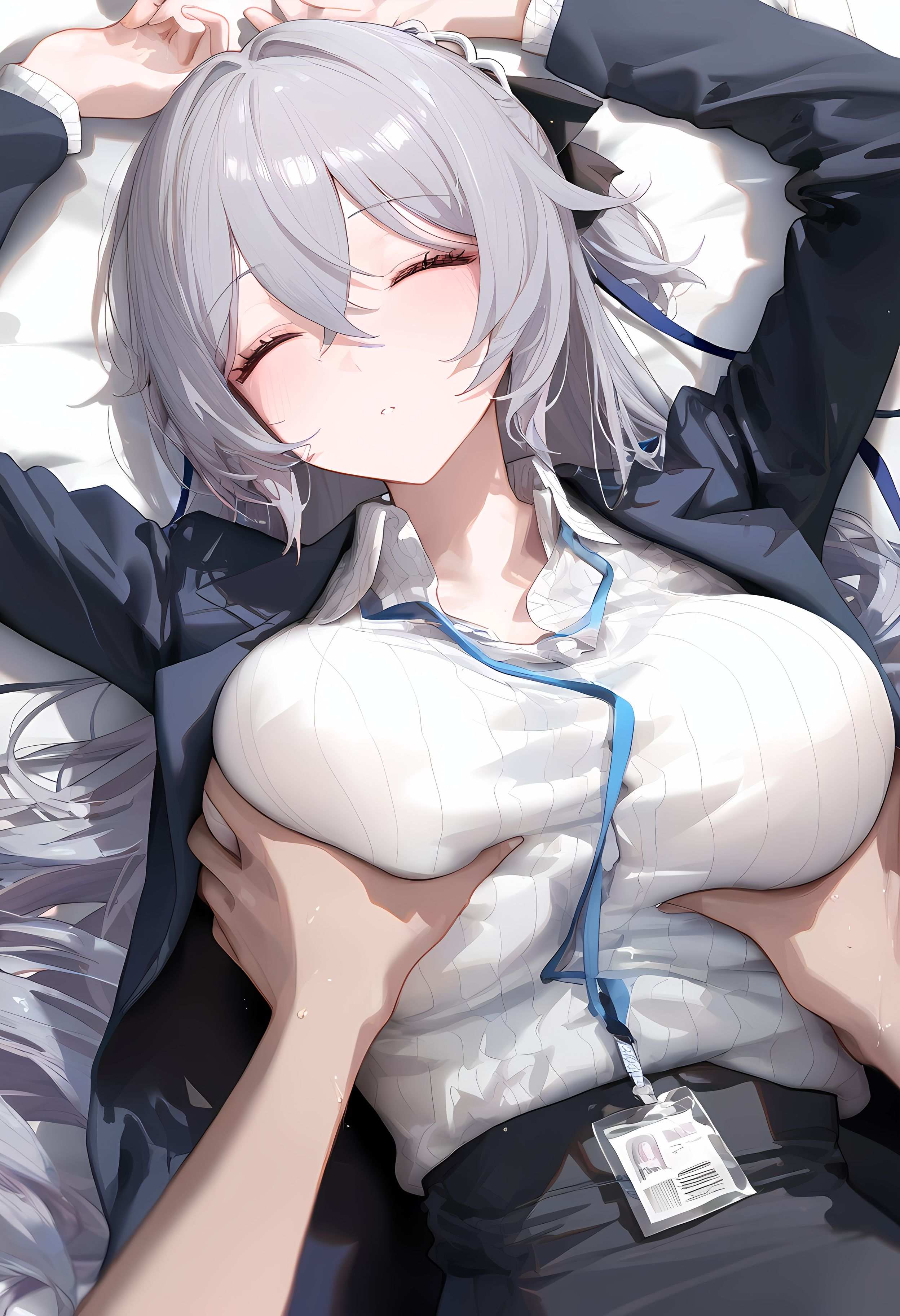AI Generated Anime Girl - [2D] Bronya: Honkai Impact 3 Silver-Haired, Purple-Eyed Hacker Girl in a Malfunctioning OL Uniform Temptation, 290P