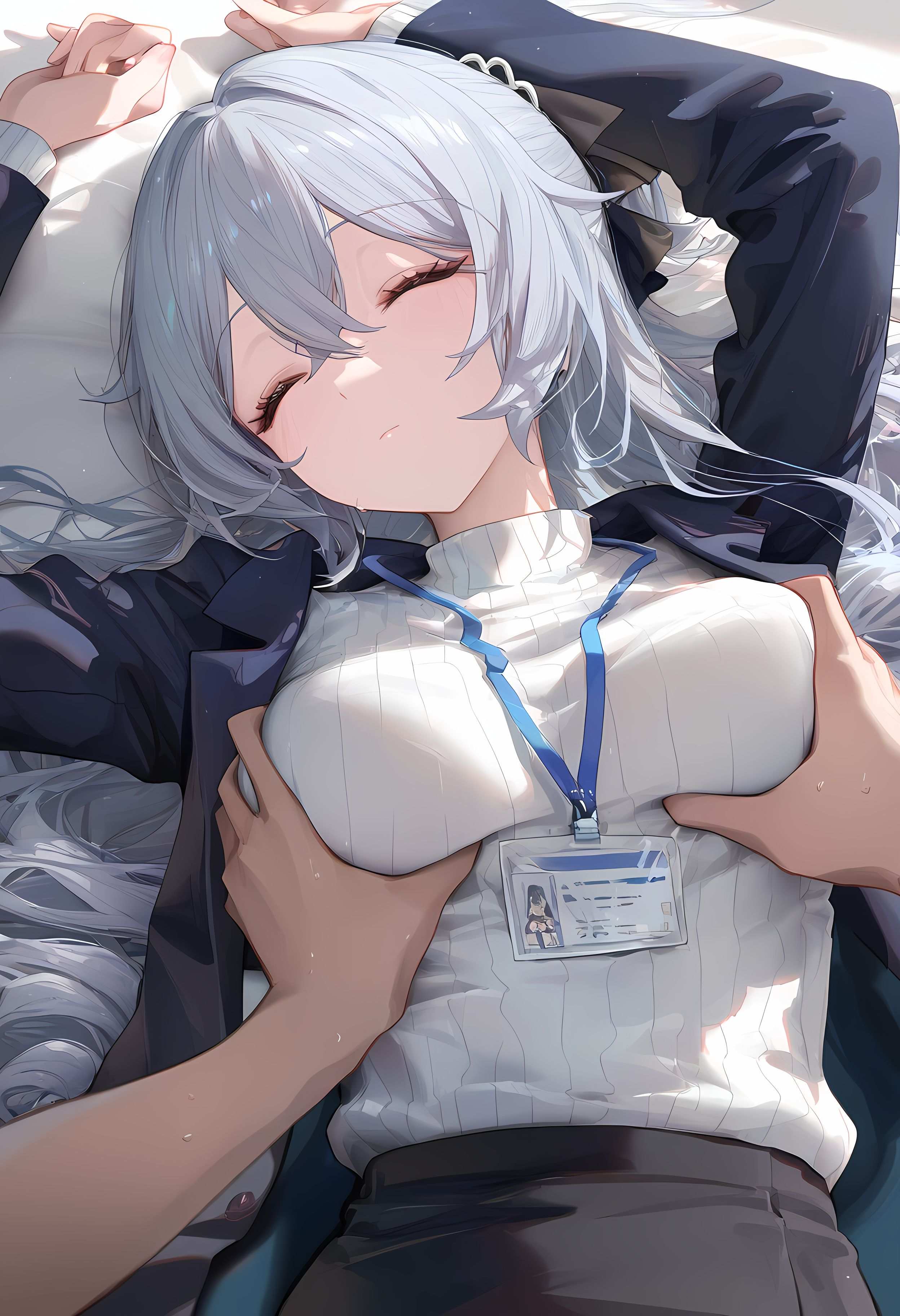 AI Generated Anime Girl - [2D] Bronya: Honkai Impact 3 Silver-Haired, Purple-Eyed Hacker Girl in a Malfunctioning OL Uniform Temptation, 290P