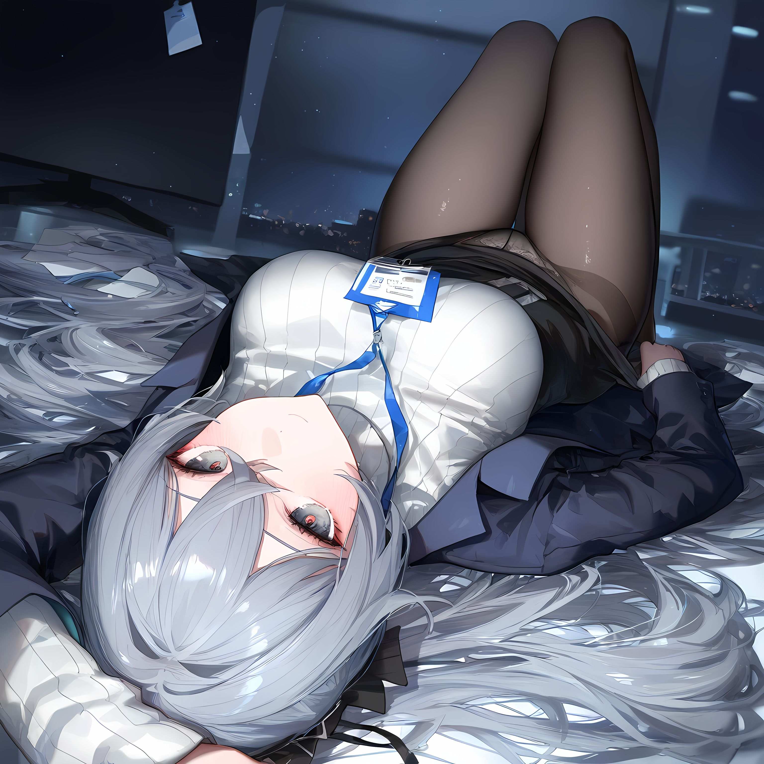 AI สร้างอนิเมะสาว - [2D] 布洛妮娅：崩坏3 เงินผมตาสีม่วง แฮ็กเกอร์สาวในชุด OL เซ็กซี่จากความล้มเหลวของเครื่องจักร 290P
