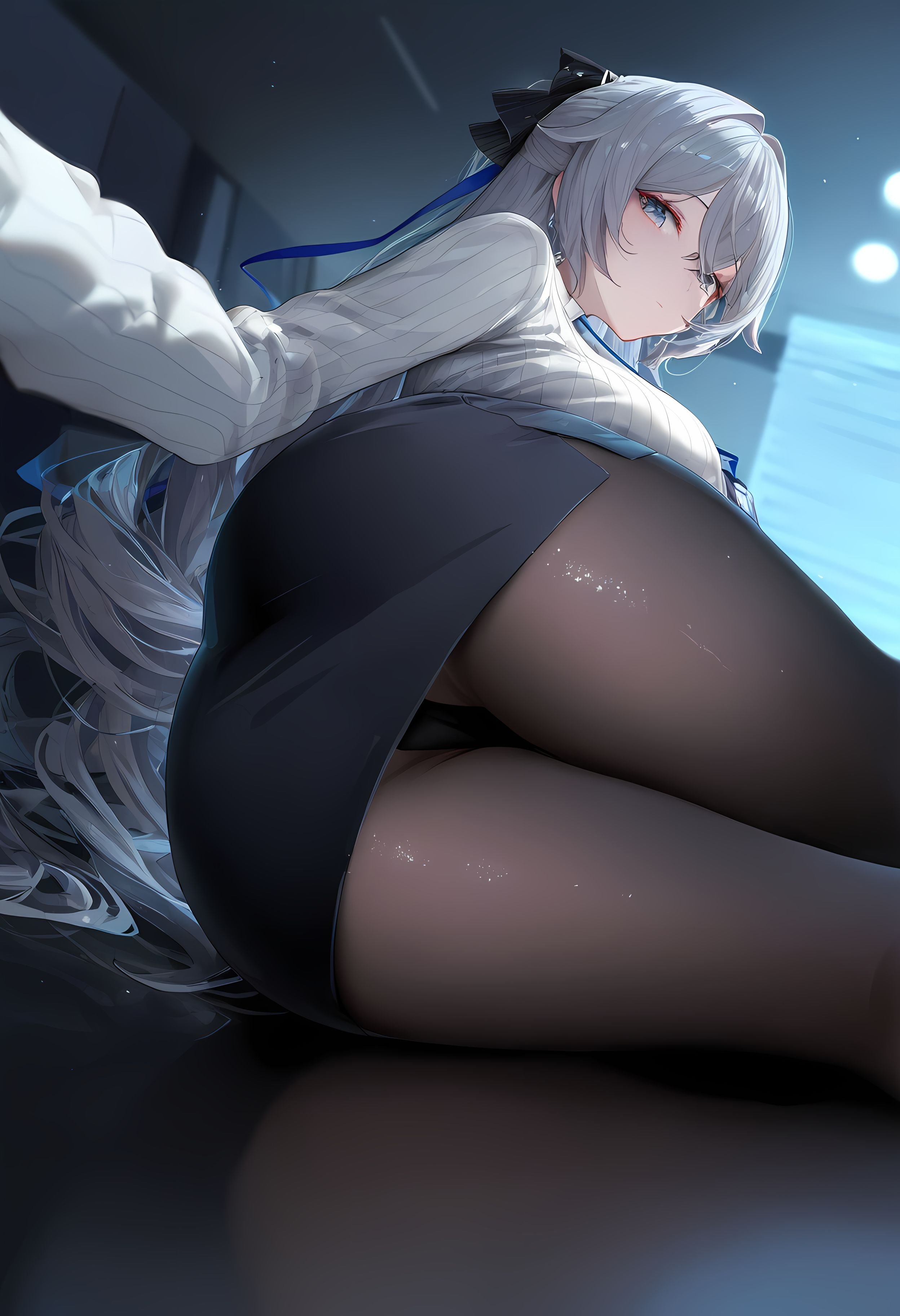 Cô Gái Anime Tạo Bởi AI - [2D] 布洛妮娅：崩坏3 Bạc Tóc Tím Mắt Hacker Nữ Trong Bộ Đồng Phục OL Quyến Rũ 290P