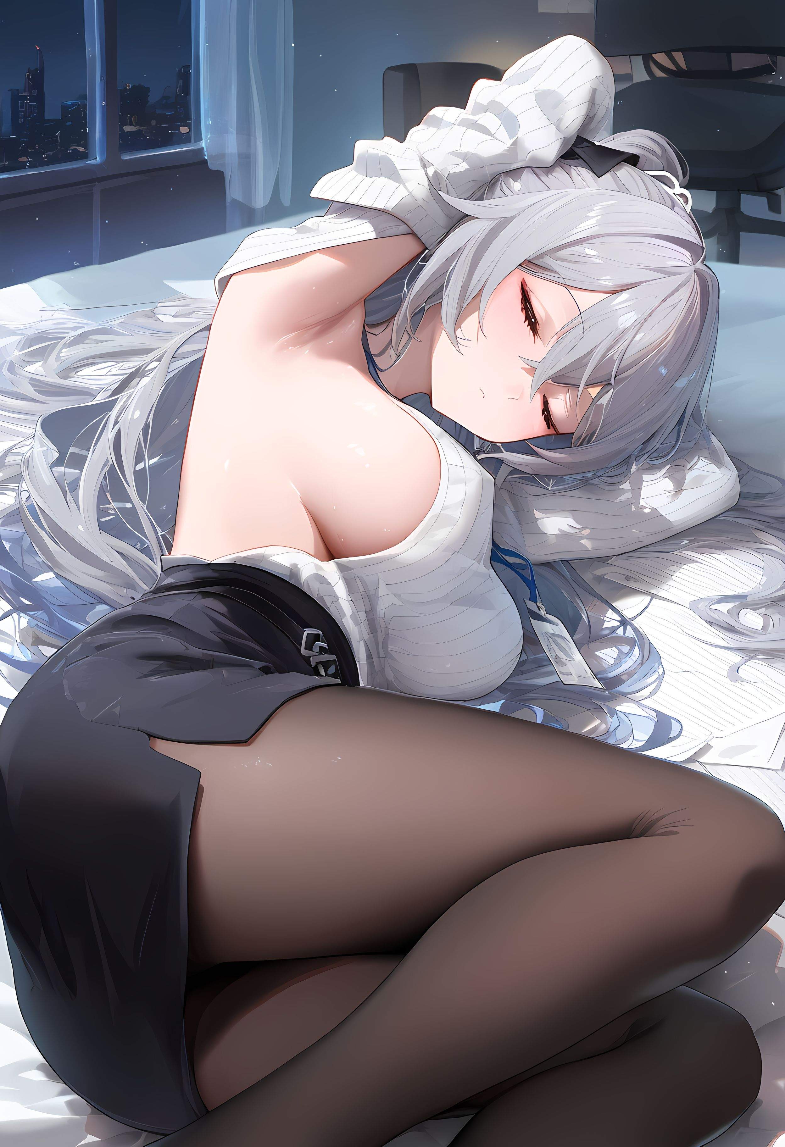 AI Generated Anime Girl - [2D] Bronya: Honkai Impact 3 Silver-Haired, Purple-Eyed Hacker Girl in a Malfunctioning OL Uniform Temptation, 290P