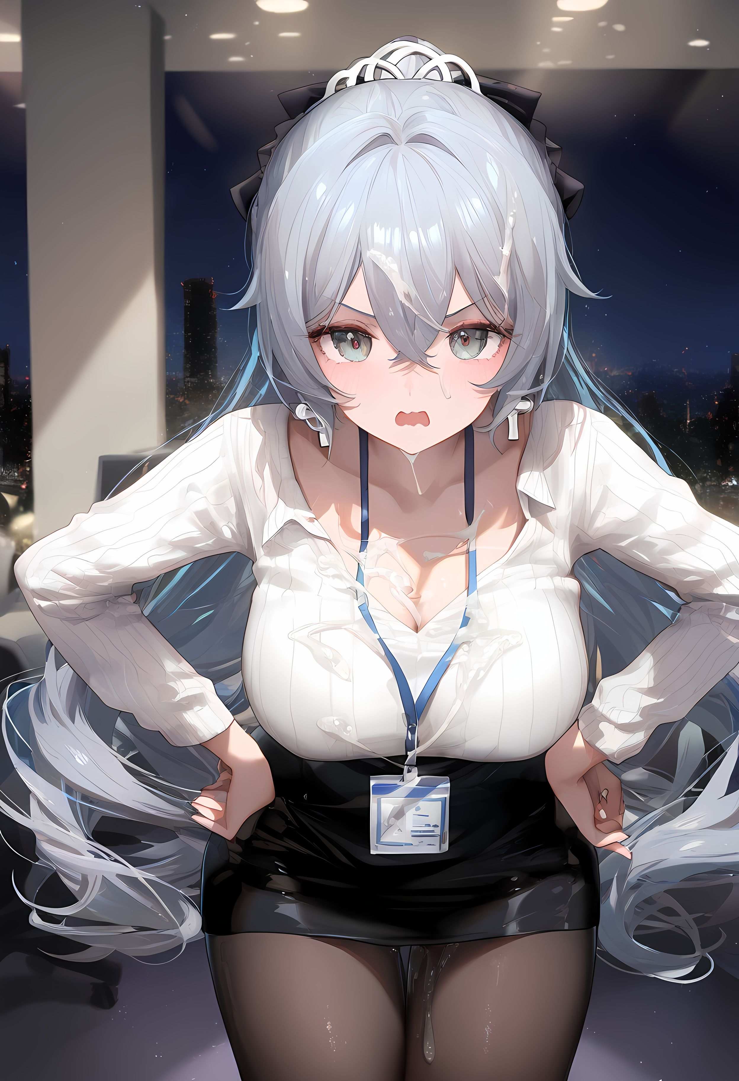 AI Generated Anime Girl - [2D] Bronya: Honkai Impact 3 Silver-Haired, Purple-Eyed Hacker Girl in a Malfunctioning OL Uniform Temptation, 290P