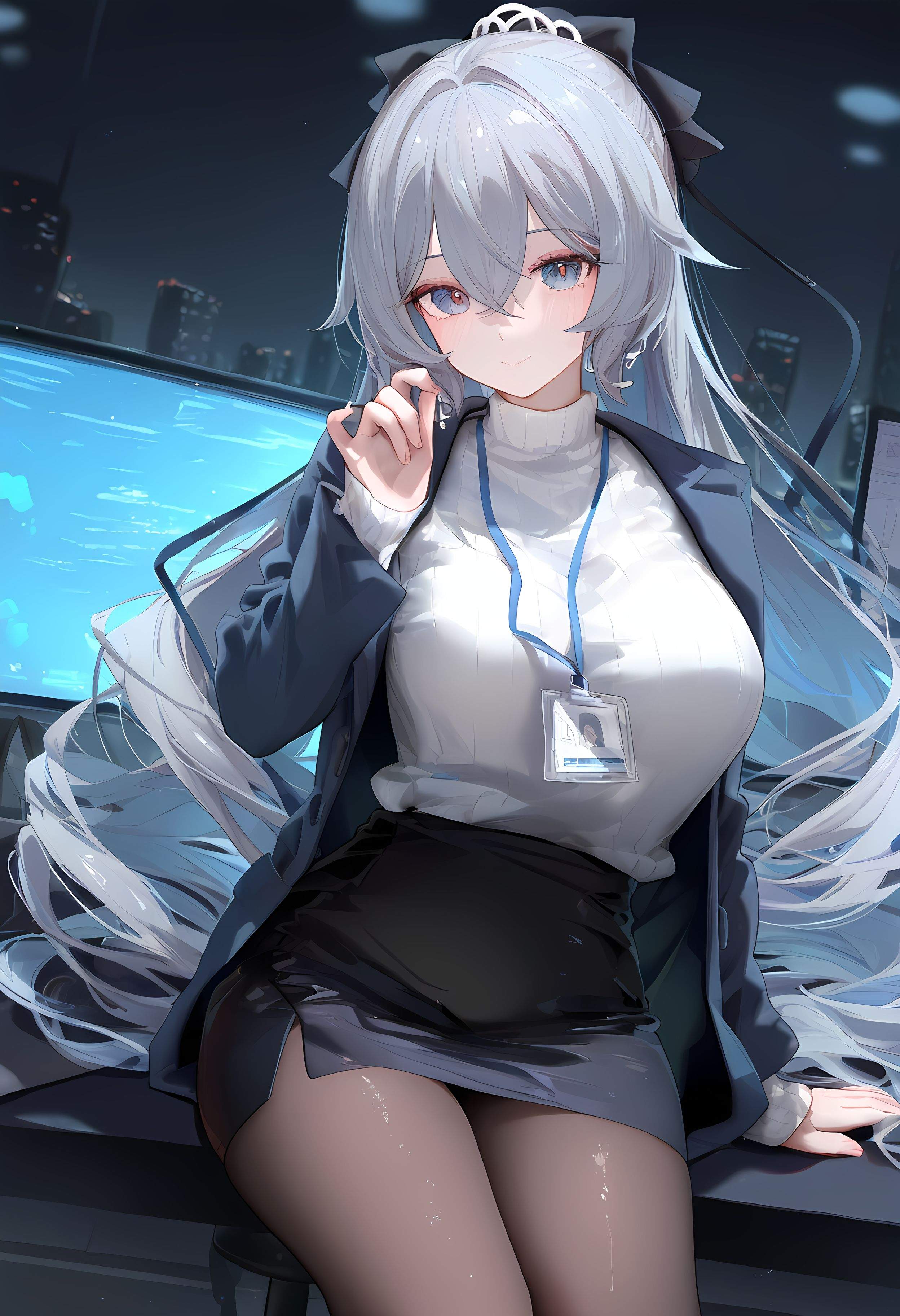 AI Generated Anime Girl - [2D] Bronya: Honkai Impact 3 Silver-Haired, Purple-Eyed Hacker Girl in a Malfunctioning OL Uniform Temptation, 290P