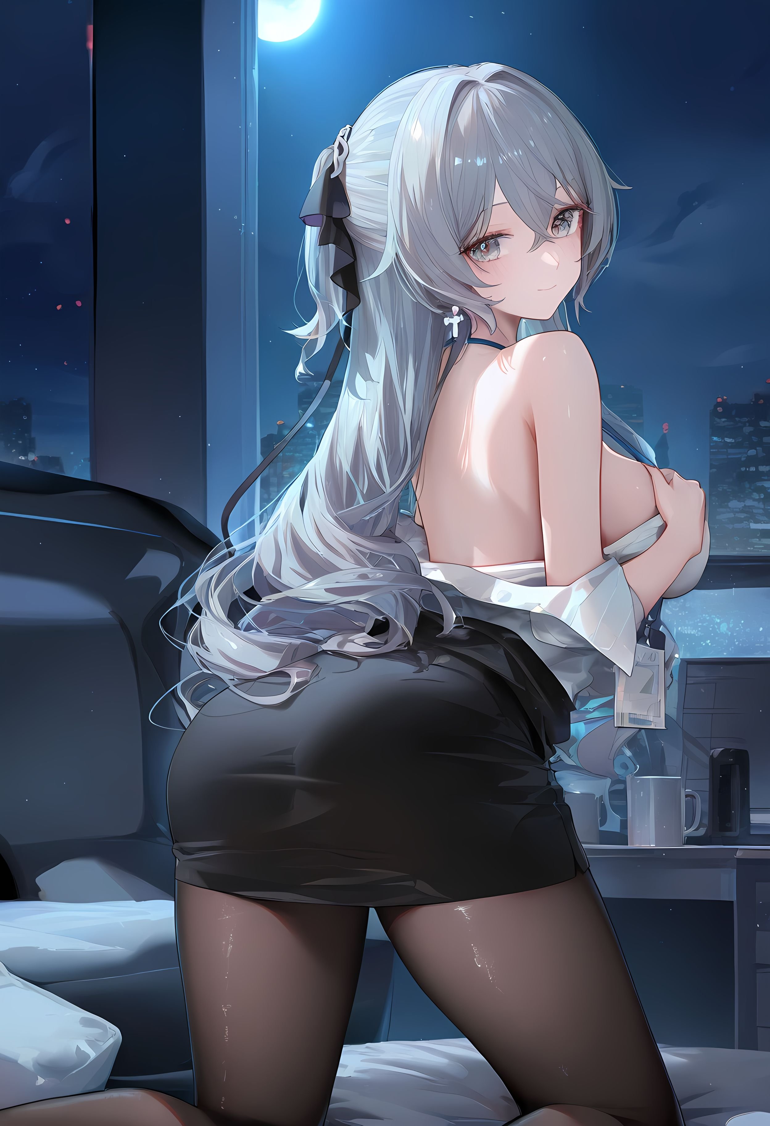 AI Generated Anime Girl - [2D] Bronya: Honkai Impact 3 Silver-Haired, Purple-Eyed Hacker Girl in a Malfunctioning OL Uniform Temptation, 290P