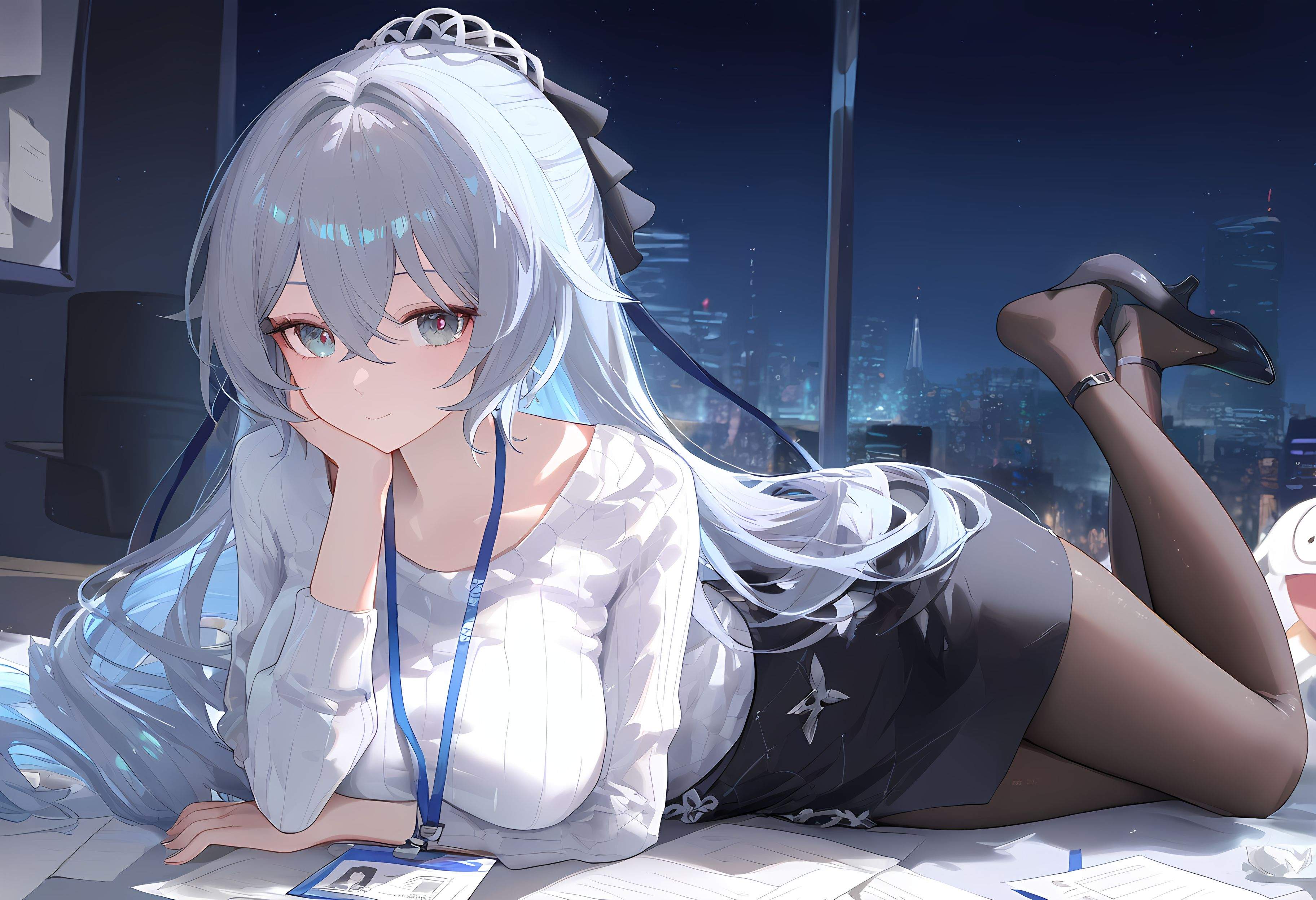AI Generated Anime Girl - [2D] Bronya: Honkai Impact 3 Silver-Haired, Purple-Eyed Hacker Girl in a Malfunctioning OL Uniform Temptation, 290P