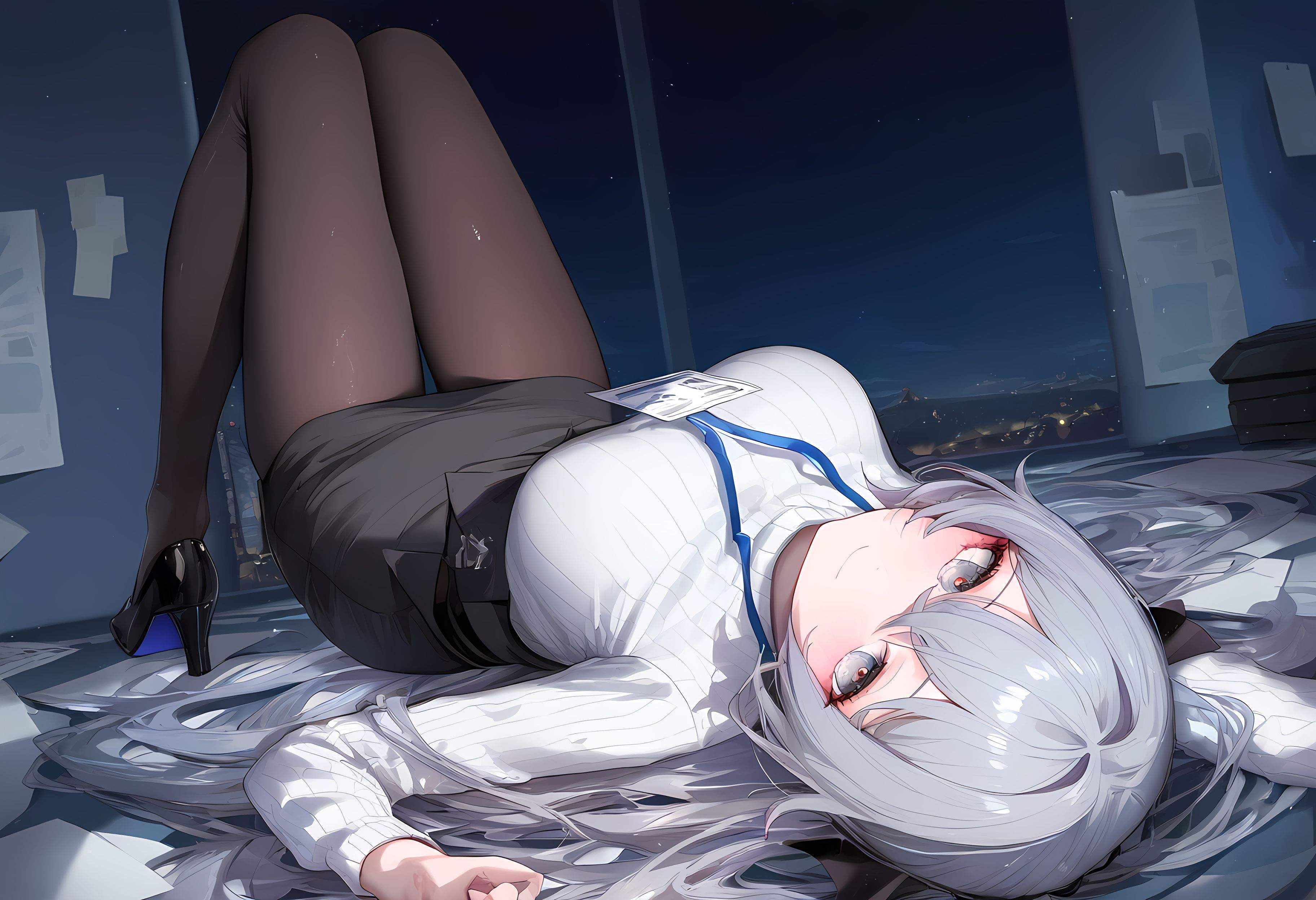 AI Generated Anime Girl - [2D] Bronya: Honkai Impact 3 Silver-Haired, Purple-Eyed Hacker Girl in a Malfunctioning OL Uniform Temptation, 290P