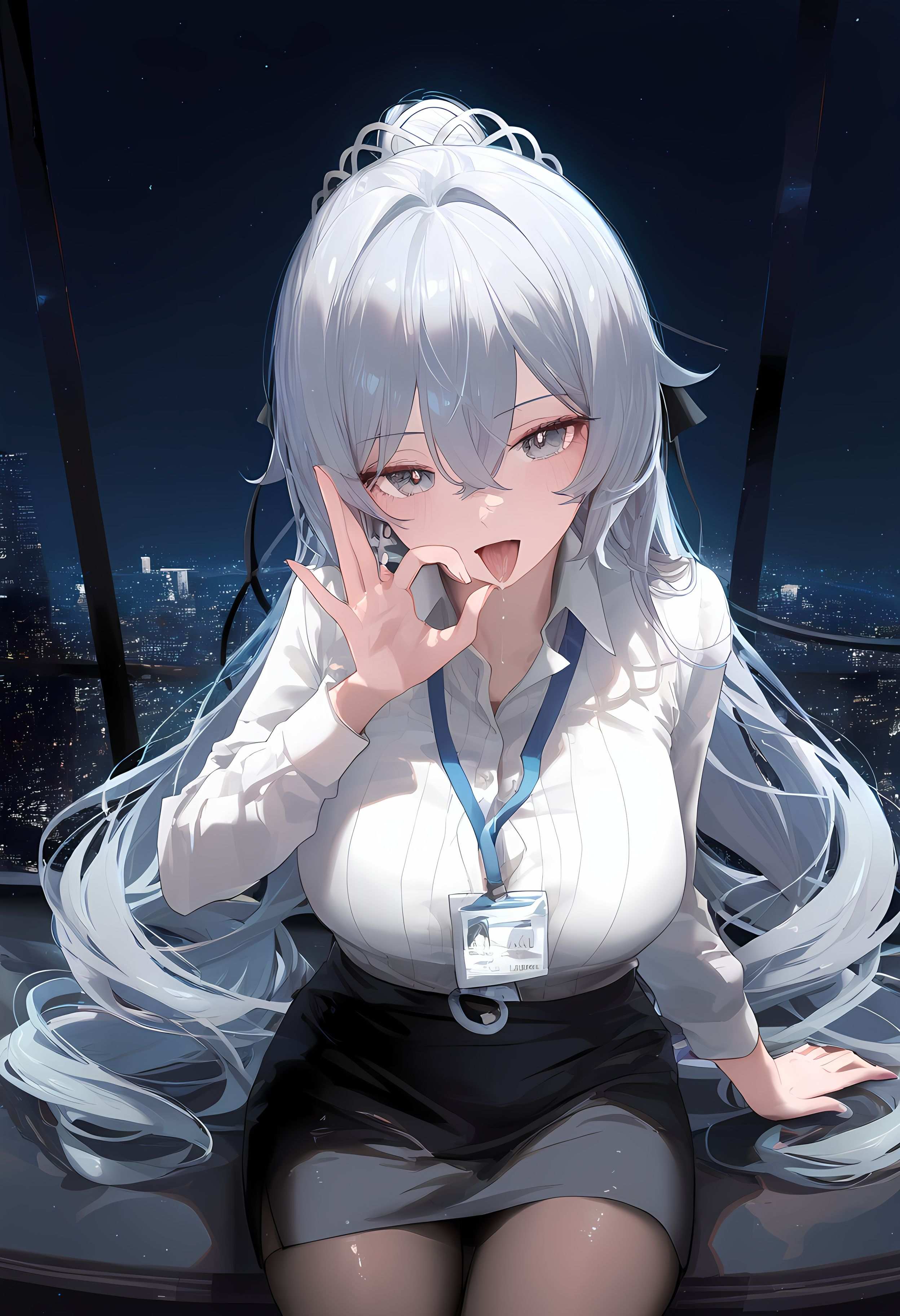 AI Generated Anime Girl - [2D] Bronya: Honkai Impact 3 Silver-Haired, Purple-Eyed Hacker Girl in a Malfunctioning OL Uniform Temptation, 290P