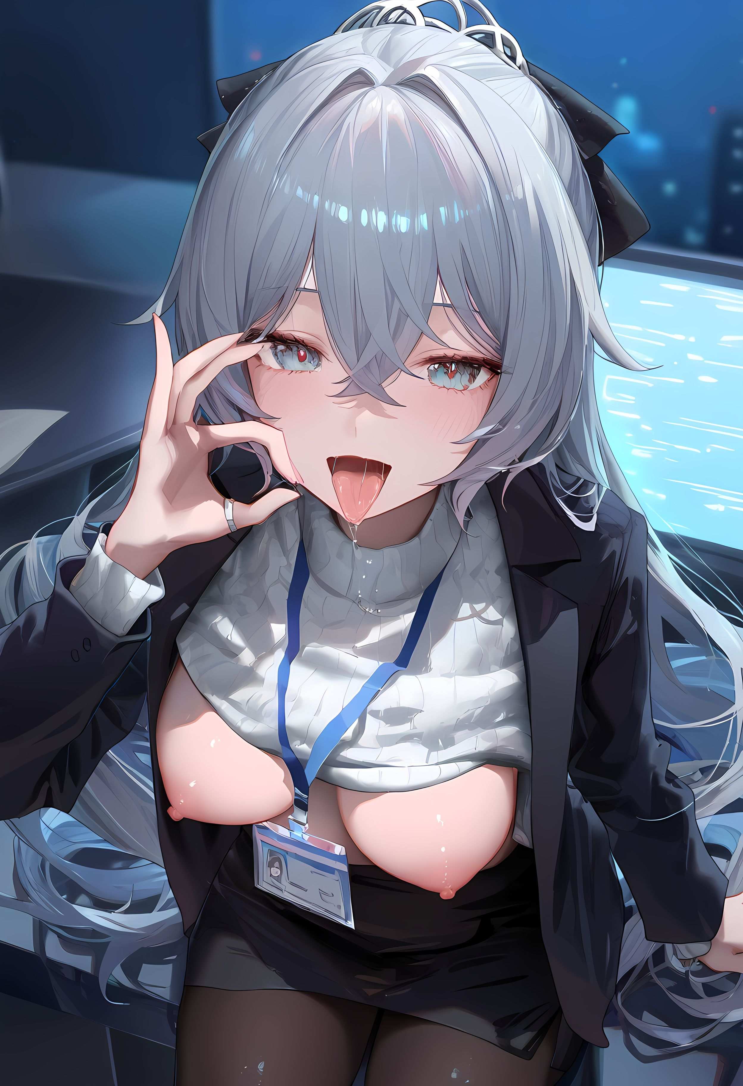 AI Generated Anime Girl - [2D] Bronya: Honkai Impact 3 Silver-Haired, Purple-Eyed Hacker Girl in a Malfunctioning OL Uniform Temptation, 290P
