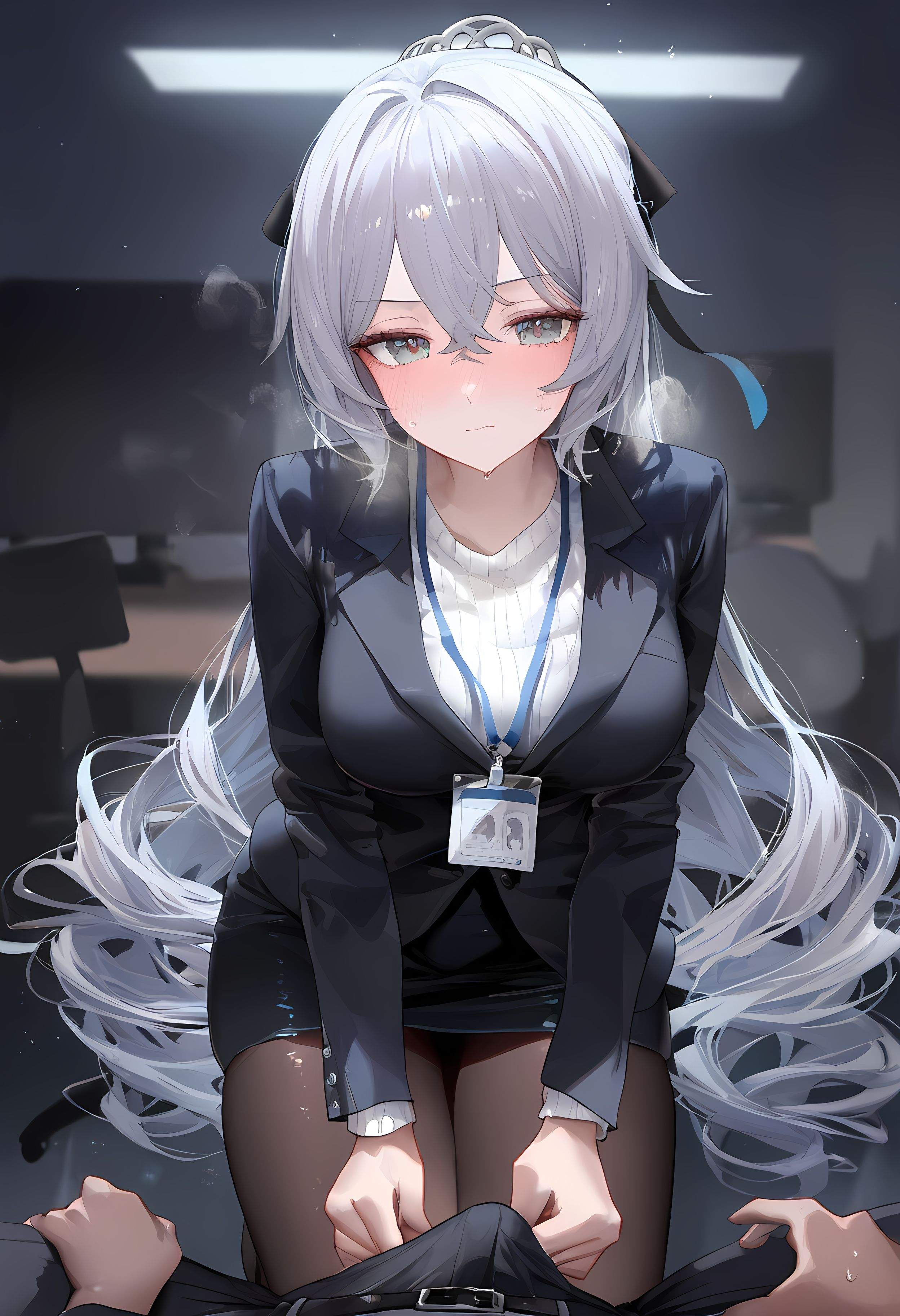 AI Generated Anime Girl - [2D] Bronya: Honkai Impact 3 Silver-Haired, Purple-Eyed Hacker Girl in a Malfunctioning OL Uniform Temptation, 290P