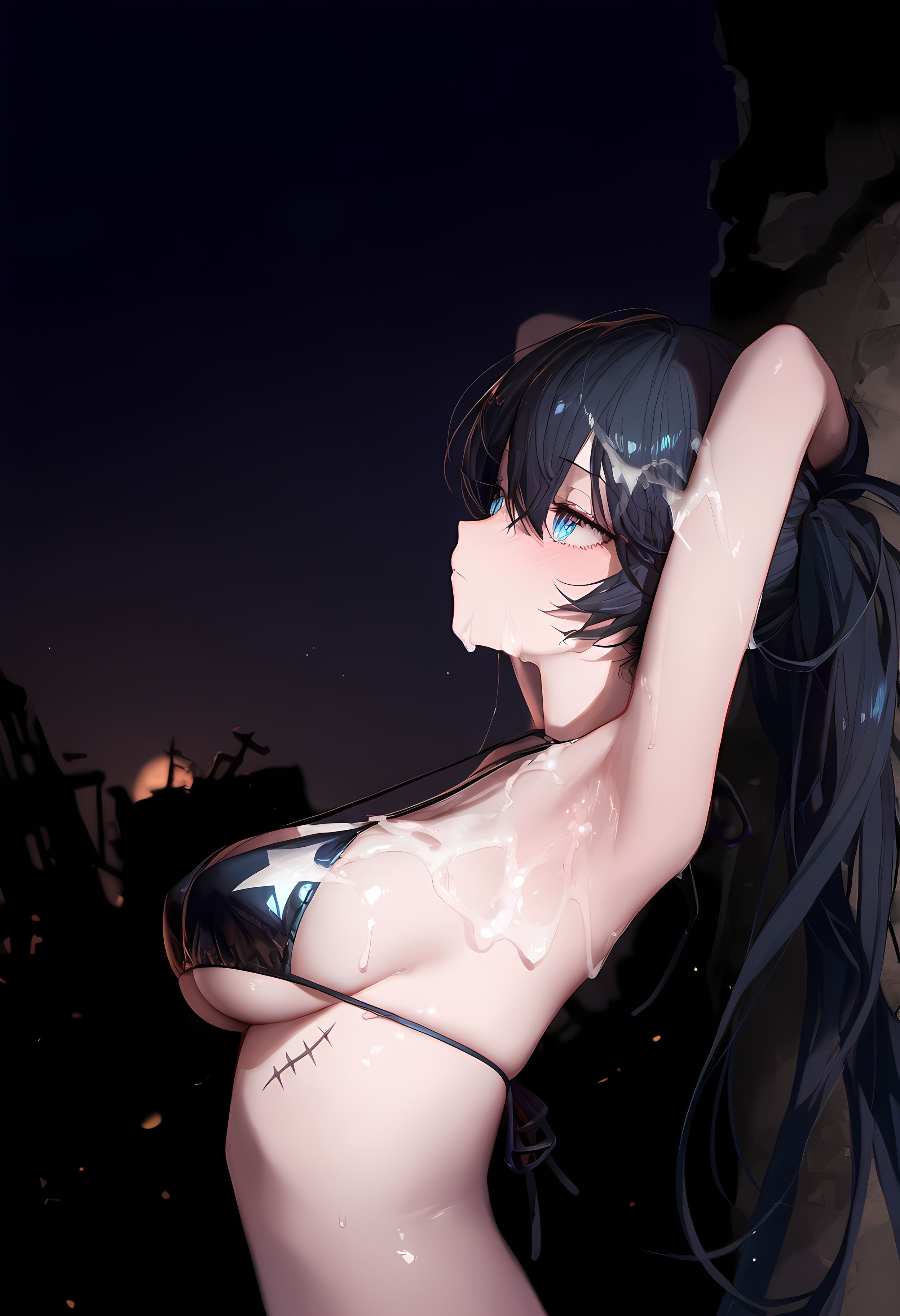 Cô Gái Anime Tạo Bởi AI - [2D] 黑岩射手：原创动漫黑发蓝眼战斗少女 武器失控的蓝色魅惑 战斗少女的疯狂射击 263P