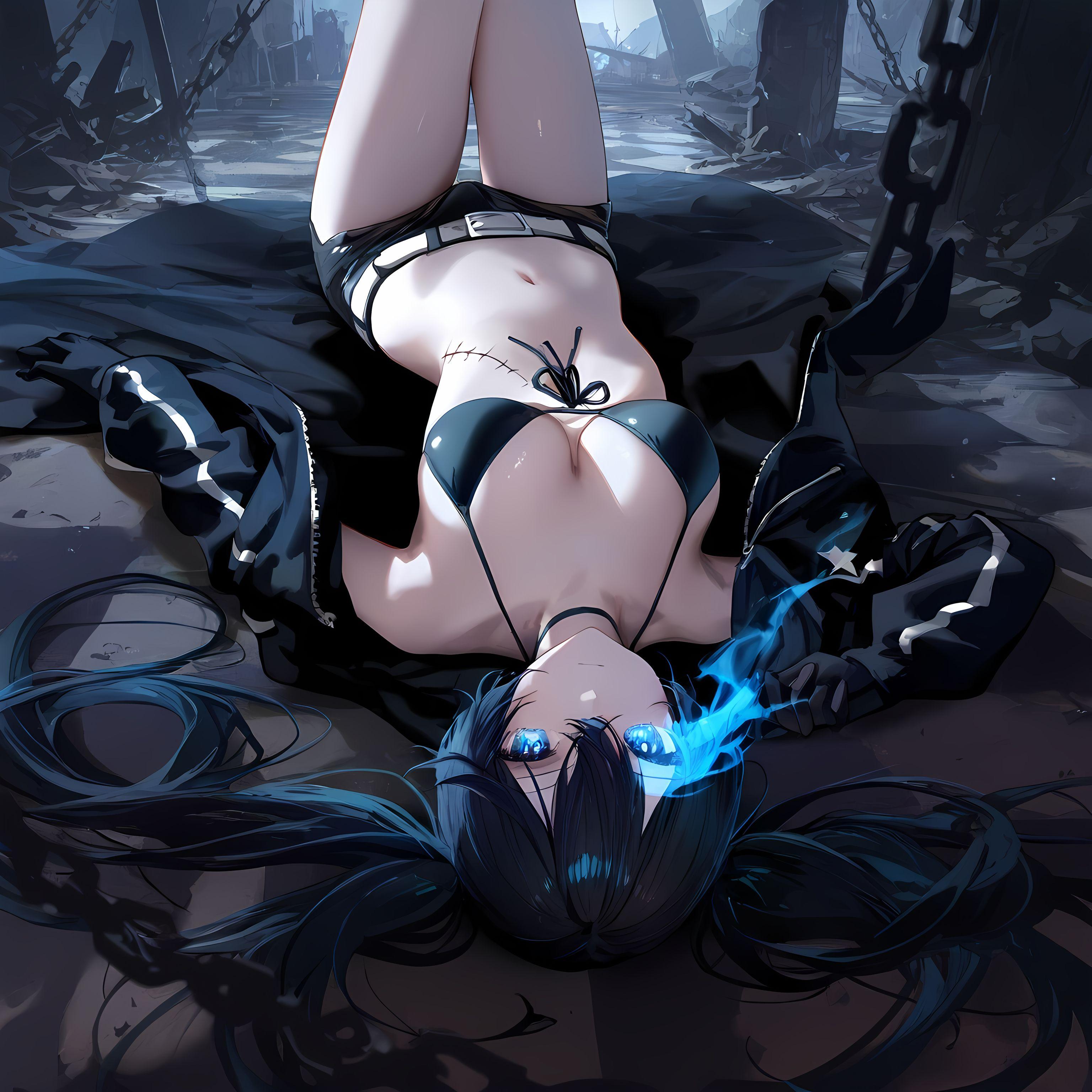 AI 생성 애니메이션 소녀 - [2D] 흑암사수: 원작 애니메이션 검은 머리 푸른 눈 전투 소녀 무기 제어 불능의 푸른 매력 전투 소녀의 미친 사격 263P