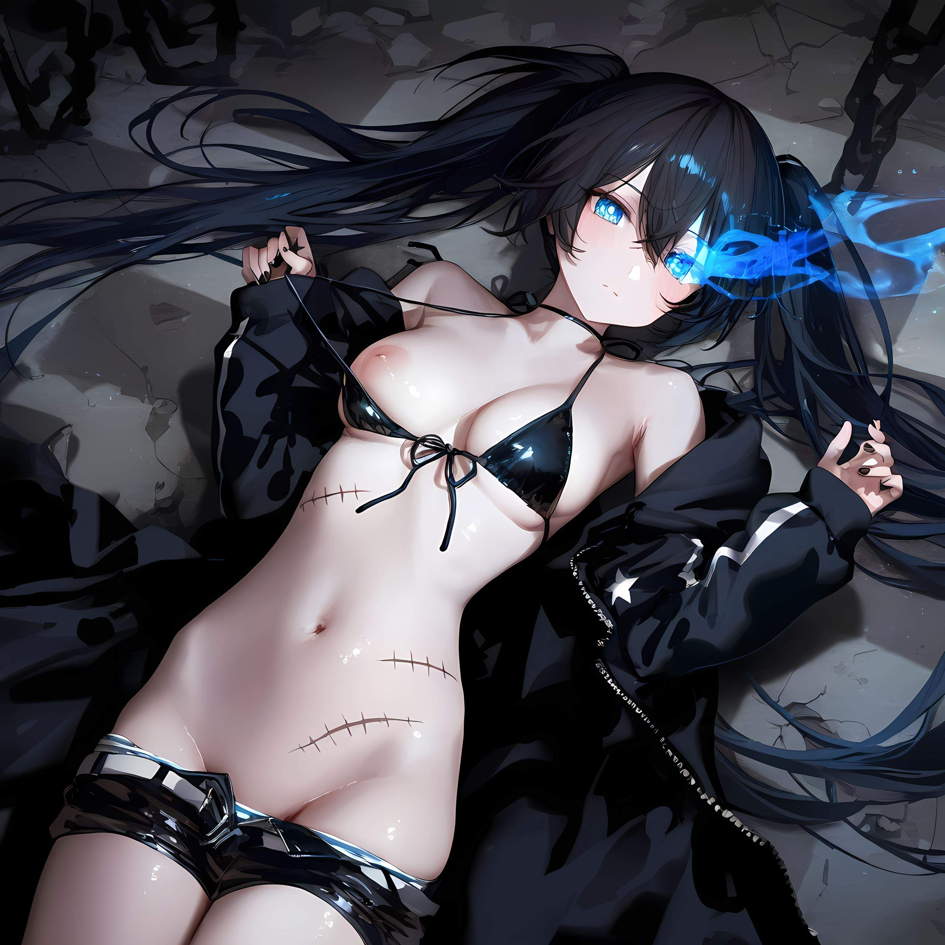 AI 생성 애니메이션 소녀 - [2D] 흑암사수: 원작 애니메이션 검은 머리 푸른 눈 전투 소녀 무기 제어 불능의 푸른 매력 전투 소녀의 미친 사격 263P