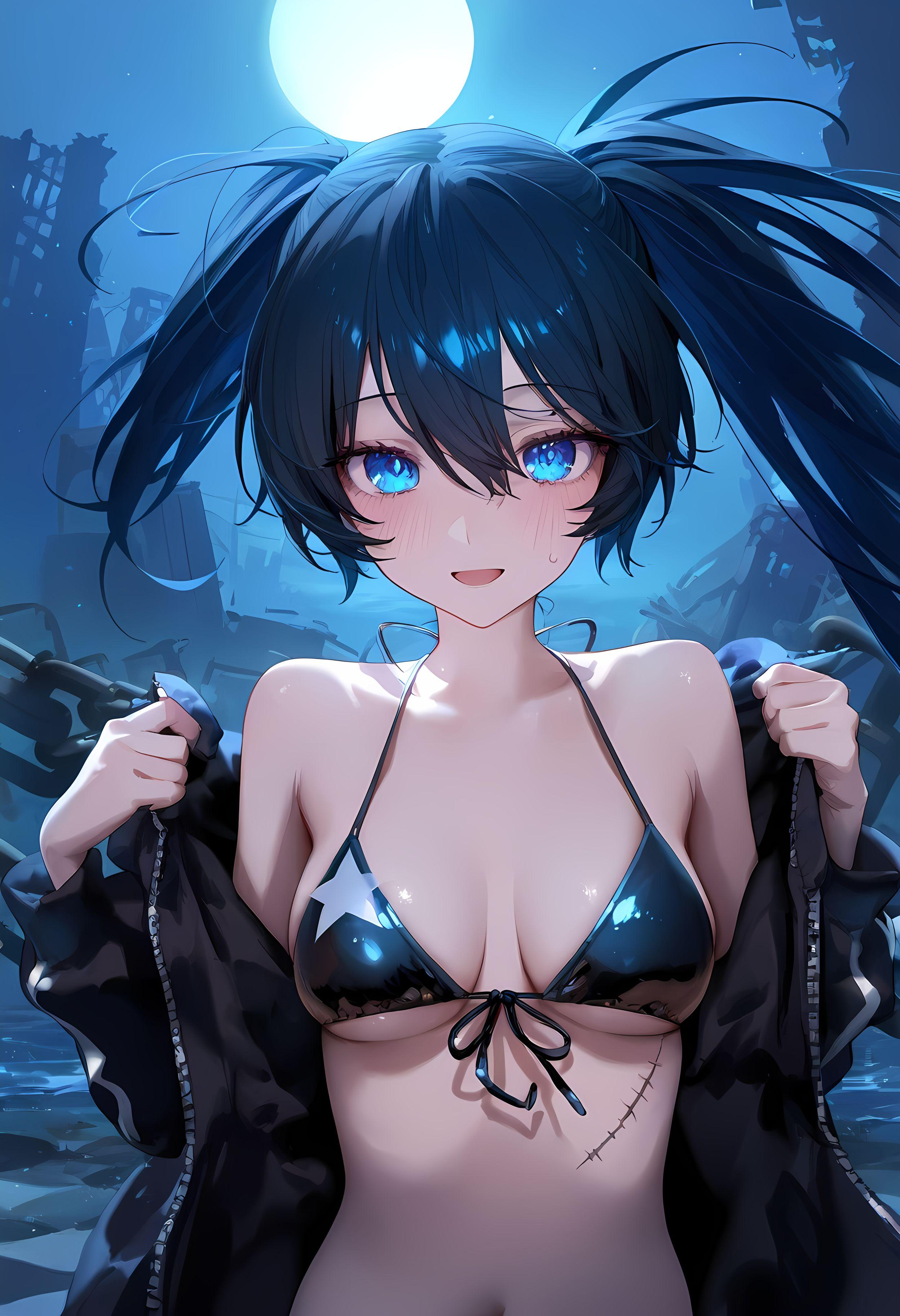 AI 생성 애니메이션 소녀 - [2D] 흑암사수: 원작 애니메이션 검은 머리 푸른 눈 전투 소녀 무기 제어 불능의 푸른 매력 전투 소녀의 미친 사격 263P