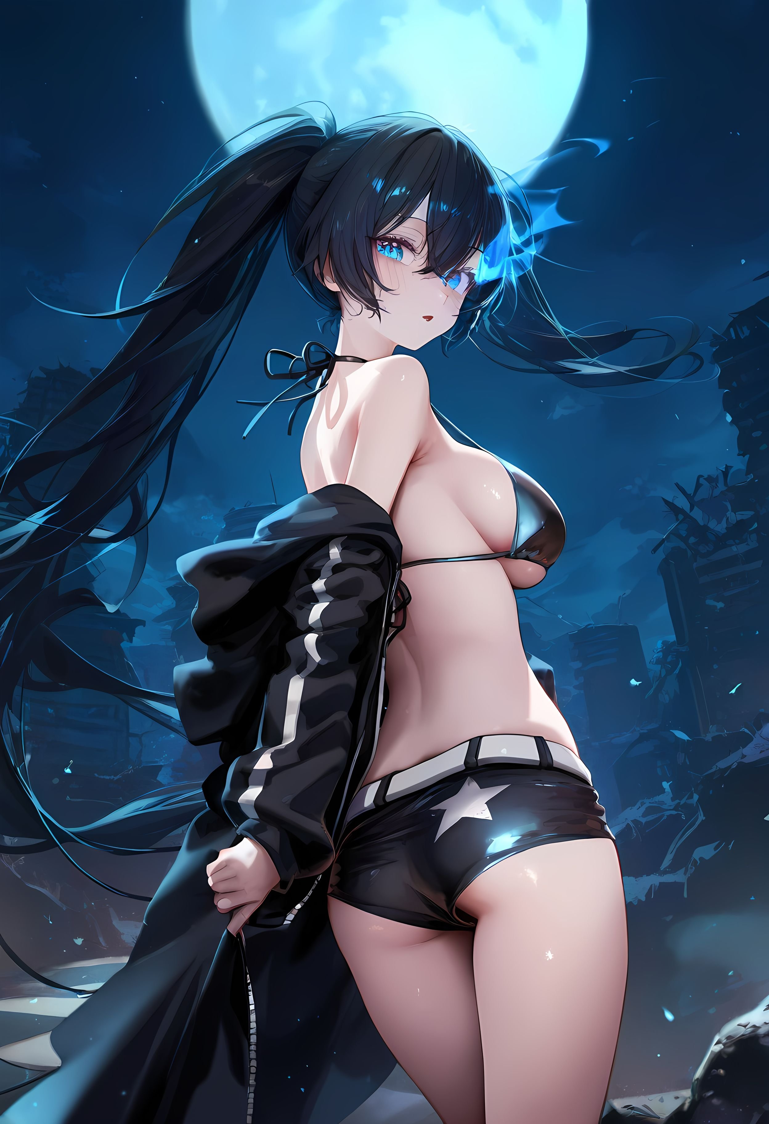 AI 생성 애니메이션 소녀 - [2D] 흑암사수: 원작 애니메이션 검은 머리 푸른 눈 전투 소녀 무기 제어 불능의 푸른 매력 전투 소녀의 미친 사격 263P