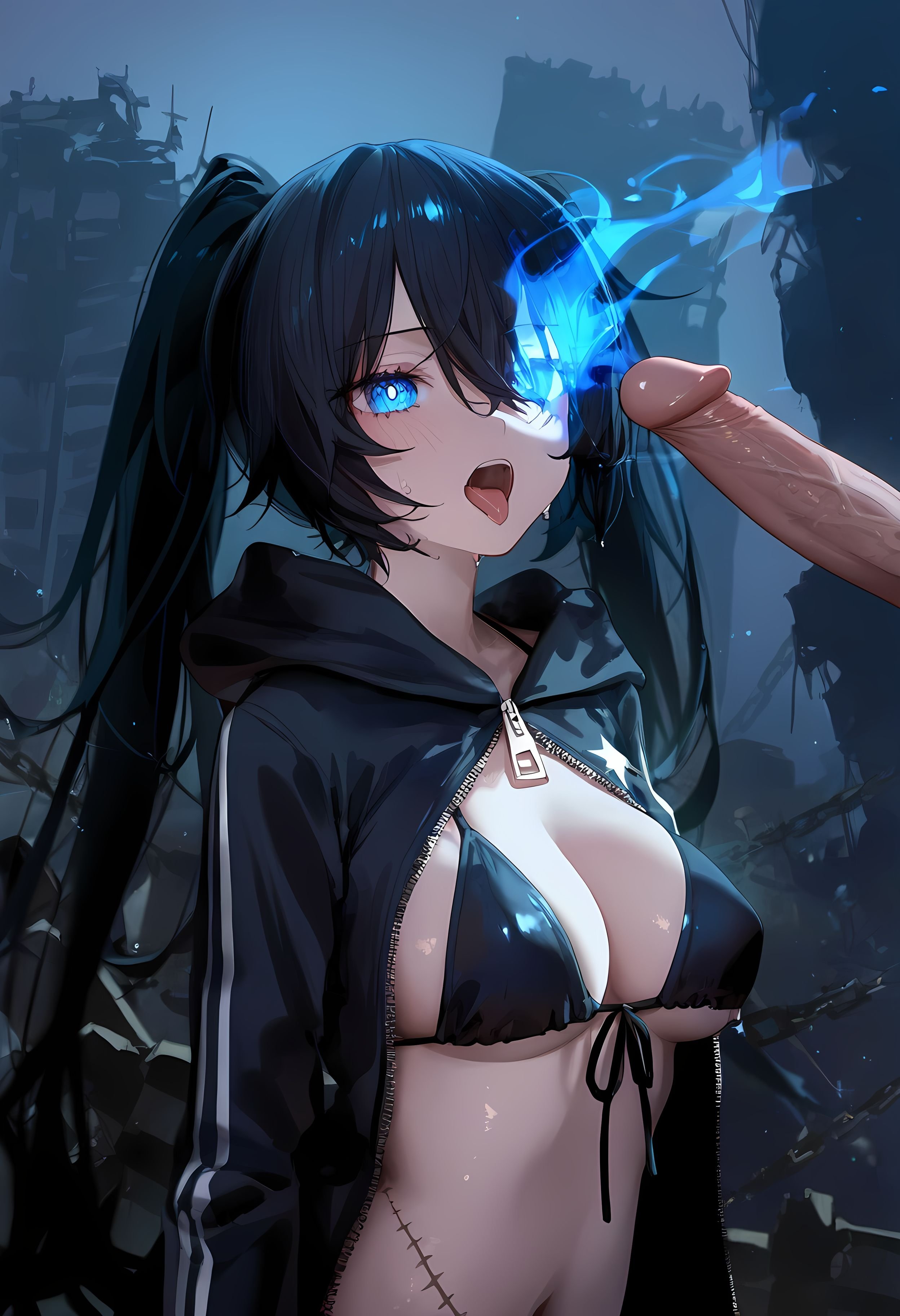 AI 생성 애니메이션 소녀 - [2D] 흑암사수: 원작 애니메이션 검은 머리 푸른 눈 전투 소녀 무기 제어 불능의 푸른 매력 전투 소녀의 미친 사격 263P