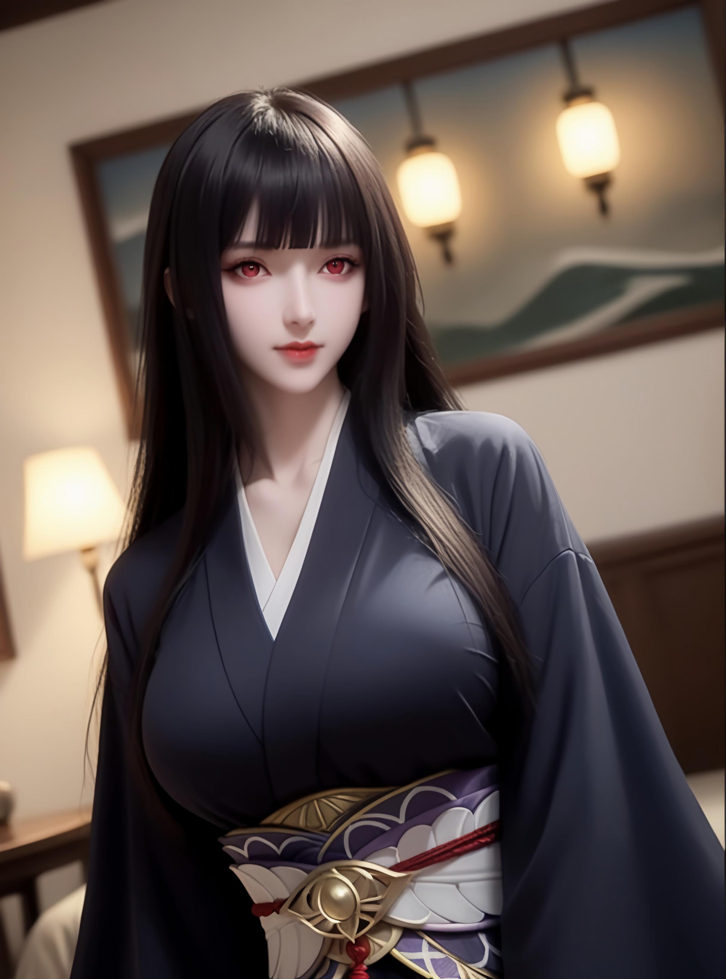 AI生成動漫女孩 - Glass：黑色短髮巨乳多角色 學生護士女僕兔郎體操服皮衣透明裸圍裙 開檔誘惑 83P