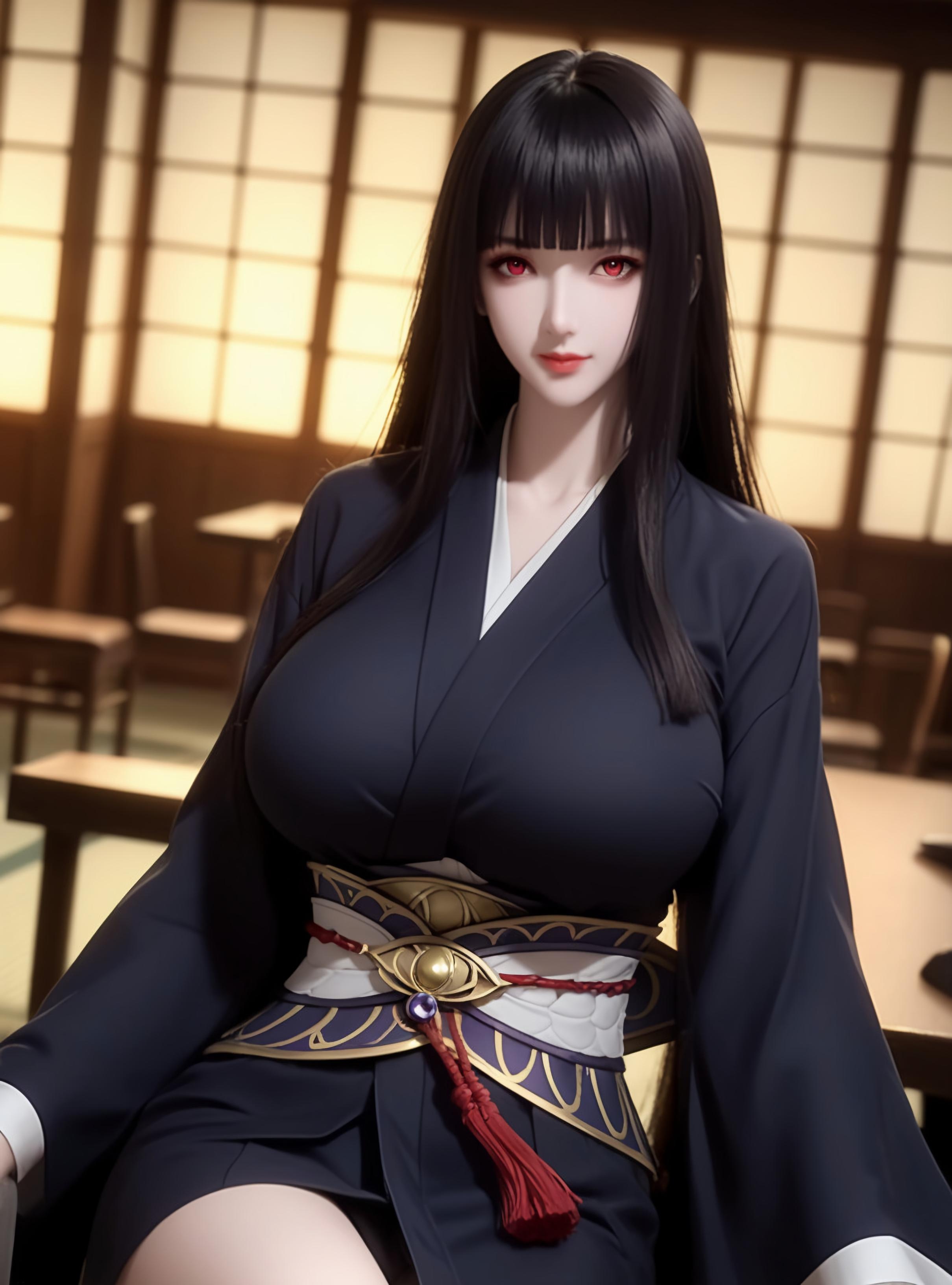AI生成動漫女孩 - Glass：黑色短髮巨乳多角色 學生護士女僕兔郎體操服皮衣透明裸圍裙 開檔誘惑 83P