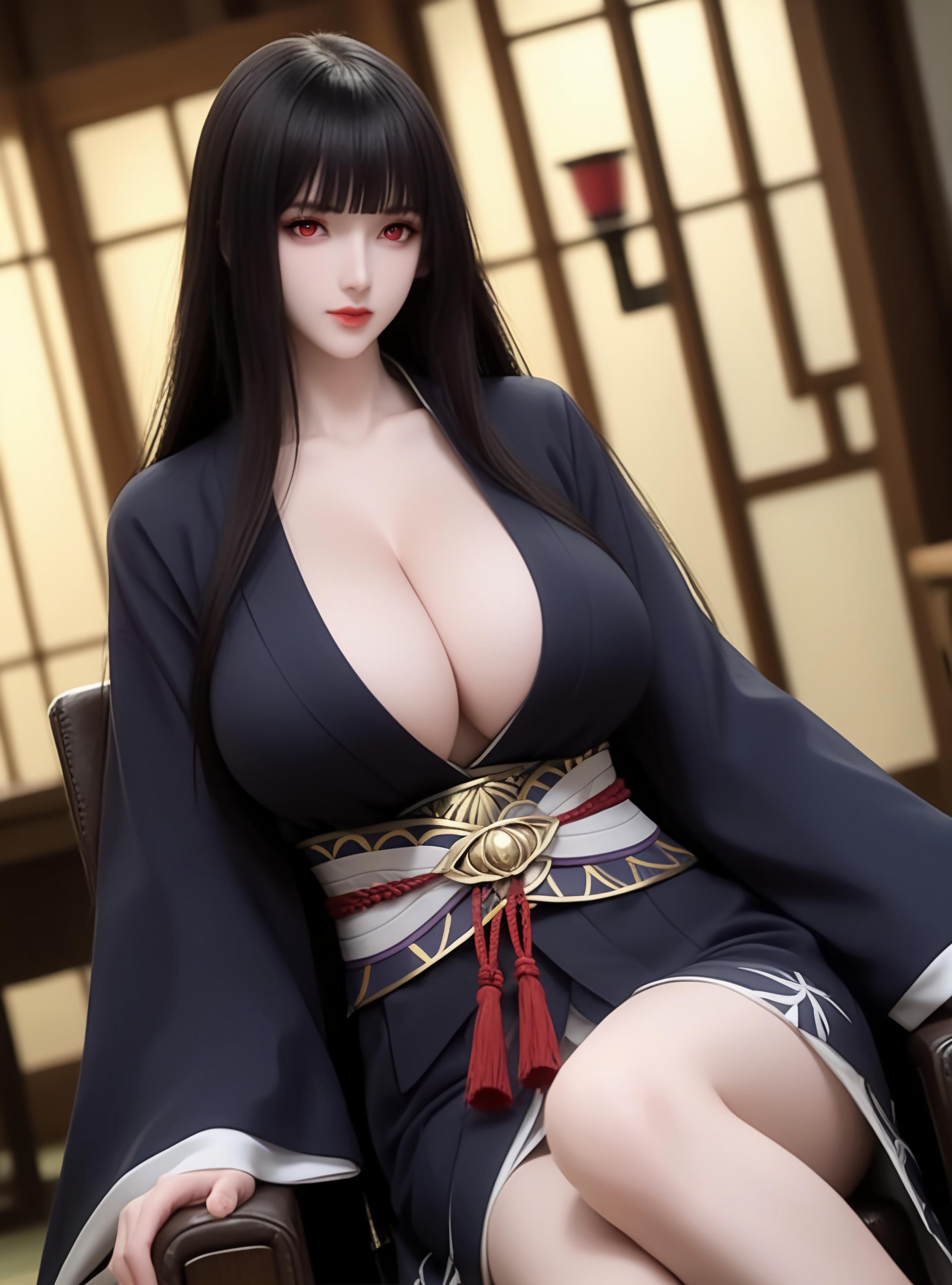 AI生成動漫女孩 - Glass：黑色短髮巨乳多角色 學生護士女僕兔郎體操服皮衣透明裸圍裙 開檔誘惑 83P