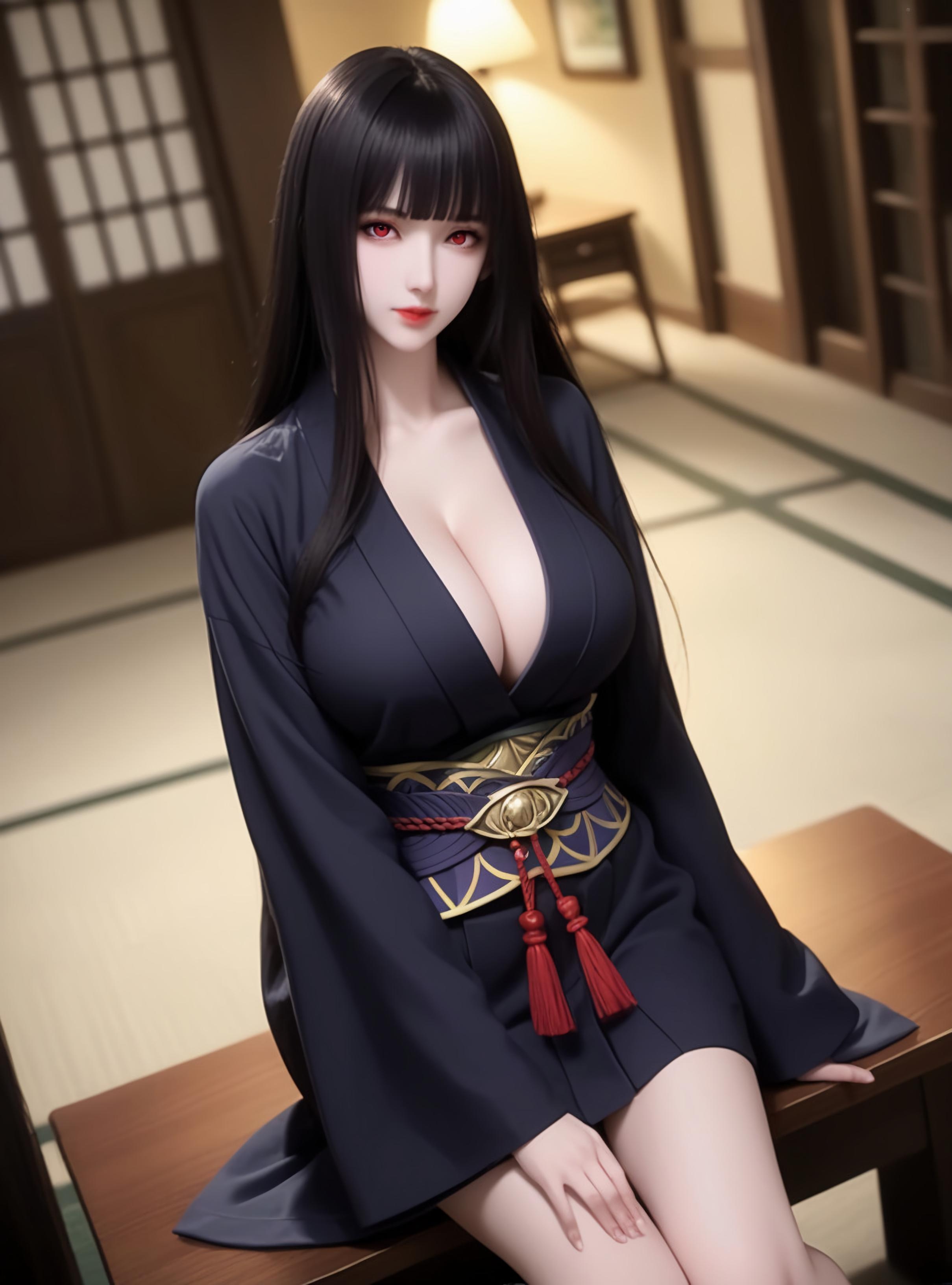 AI生成動漫女孩 - Glass：黑色短髮巨乳多角色 學生護士女僕兔郎體操服皮衣透明裸圍裙 開檔誘惑 83P