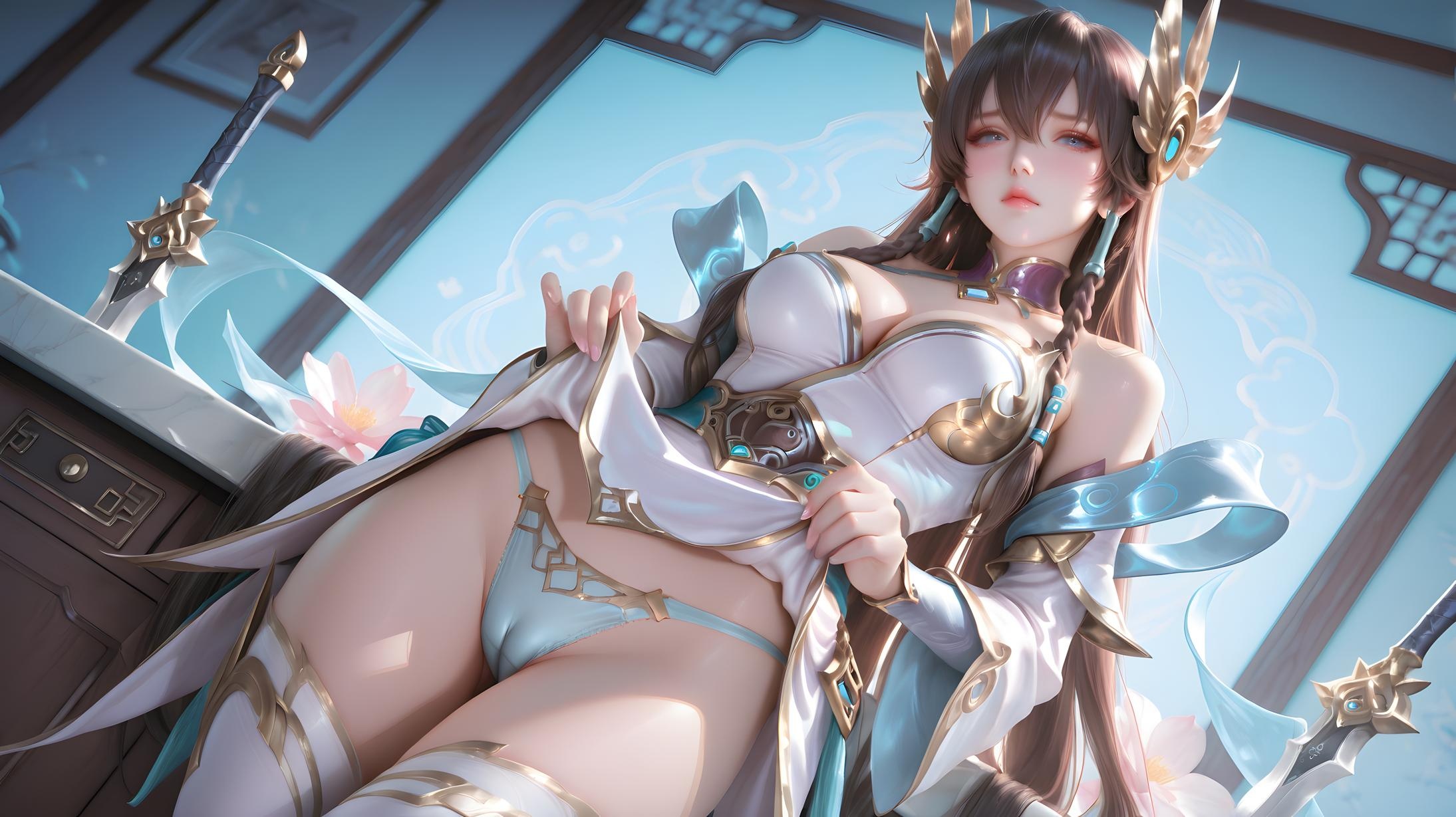 「AI生成アニメ少女 - Irelia：白髪青眼の巨乳キャラクター 学生・ナース・メイド・ウサギ・体操服・レザー・透明エプロン ヒーローズ・オブ・レジェンドの誘惑 143P」