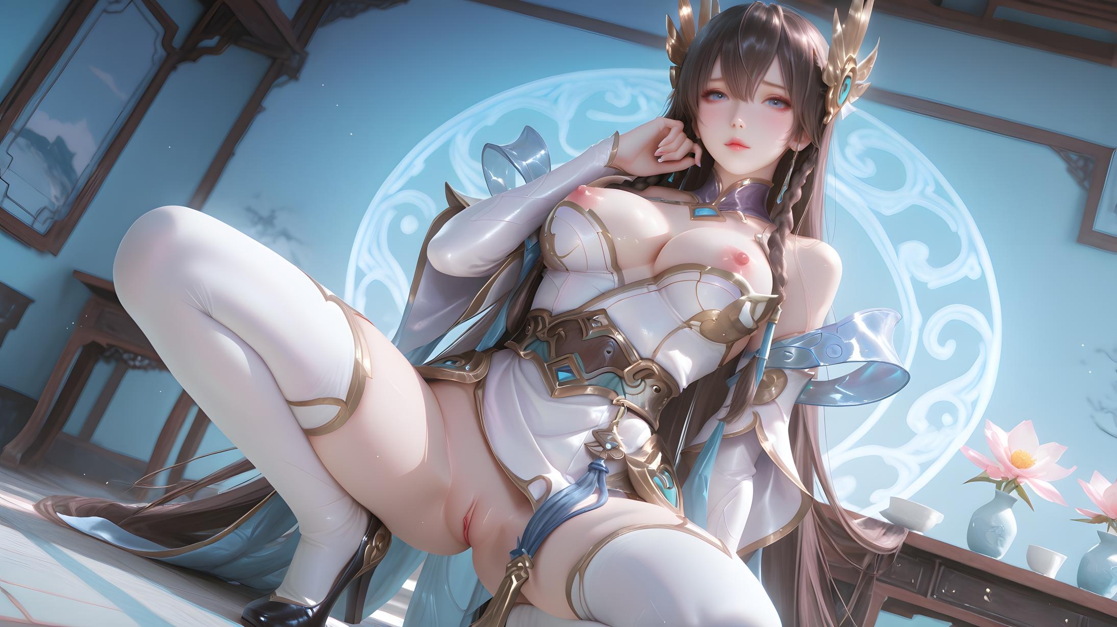 「AI生成アニメ少女 - Irelia：白髪青眼の巨乳キャラクター 学生・ナース・メイド・ウサギ・体操服・レザー・透明エプロン ヒーローズ・オブ・レジェンドの誘惑 143P」