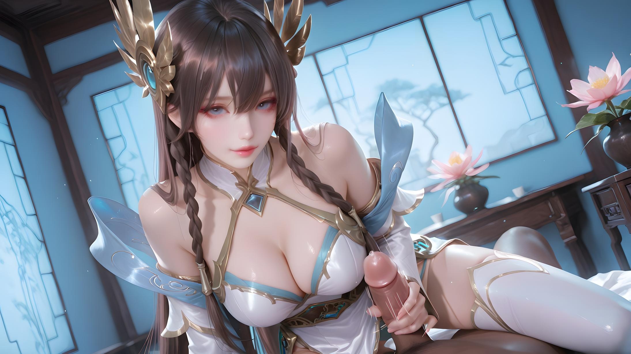 「AI生成アニメ少女 - Irelia：白髪青眼の巨乳キャラクター 学生・ナース・メイド・ウサギ・体操服・レザー・透明エプロン ヒーローズ・オブ・レジェンドの誘惑 143P」