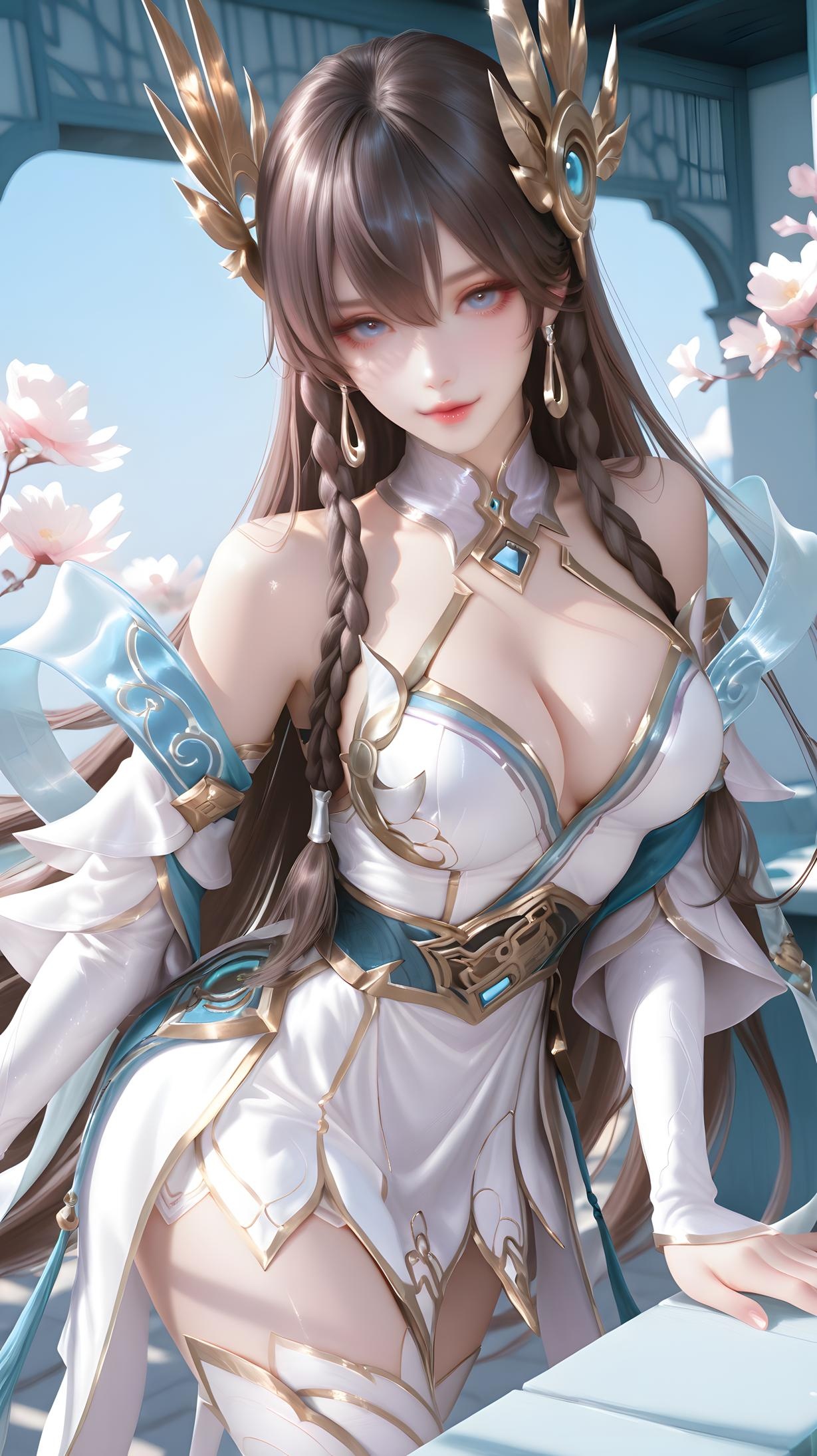 「AI生成アニメ少女 - Irelia：白髪青眼の巨乳キャラクター 学生・ナース・メイド・ウサギ・体操服・レザー・透明エプロン ヒーローズ・オブ・レジェンドの誘惑 143P」