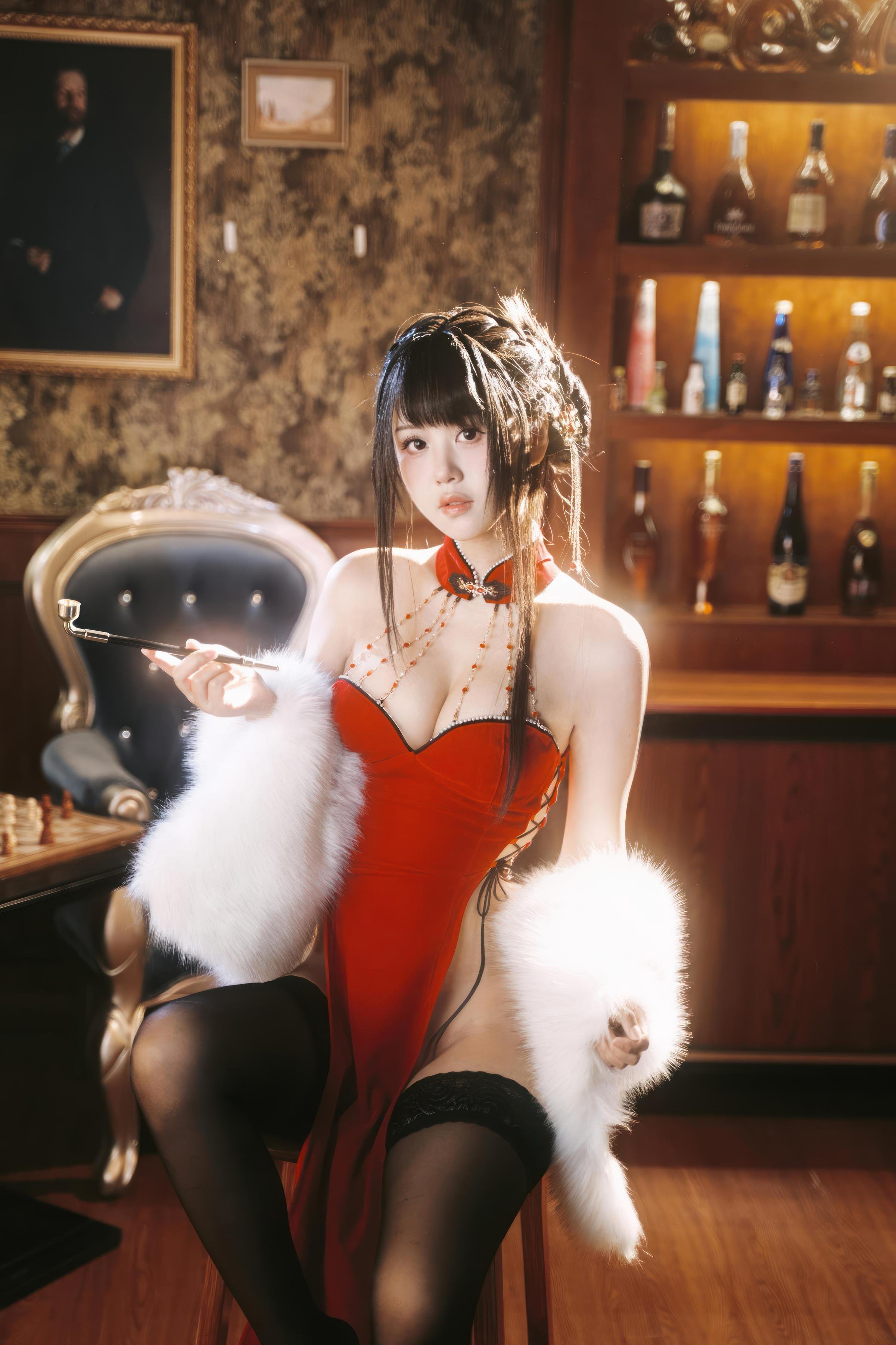 Cosplay] Mo Yaar o0 - Vermilion Birthmark: Realistic Sensual Theme Interpretation with Vermilion-Accented Makeup and Emotional Atmosphere, Black Stockings Highlighting Curves, Beautiful Breast Lines and Mature Allure, Close-Up Private Photoshoot 26P