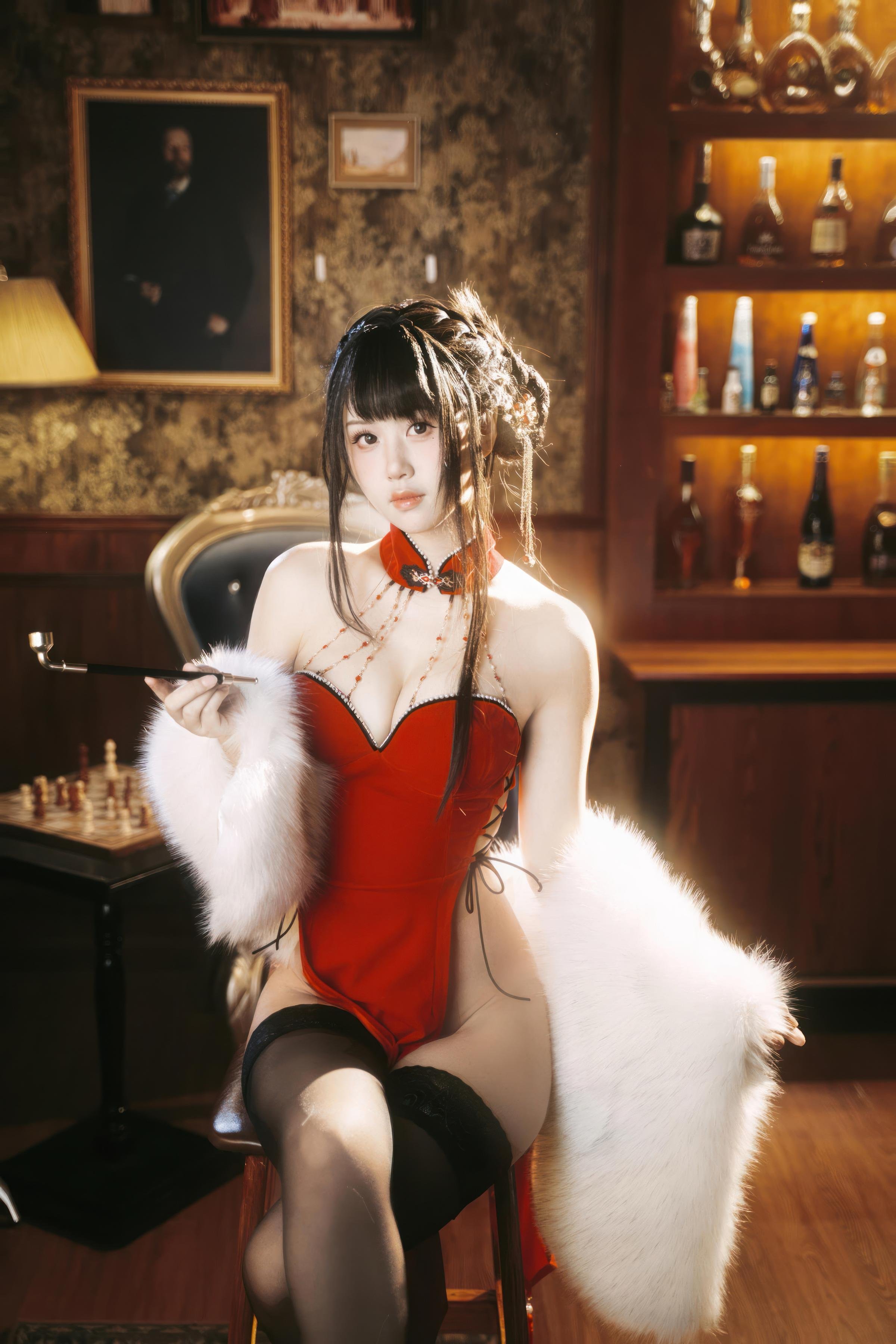 Cosplay] Mo Yaar o0 - Vermilion Birthmark: Realistic Sensual Theme Interpretation with Vermilion-Accented Makeup and Emotional Atmosphere, Black Stockings Highlighting Curves, Beautiful Breast Lines and Mature Allure, Close-Up Private Photoshoot 26P