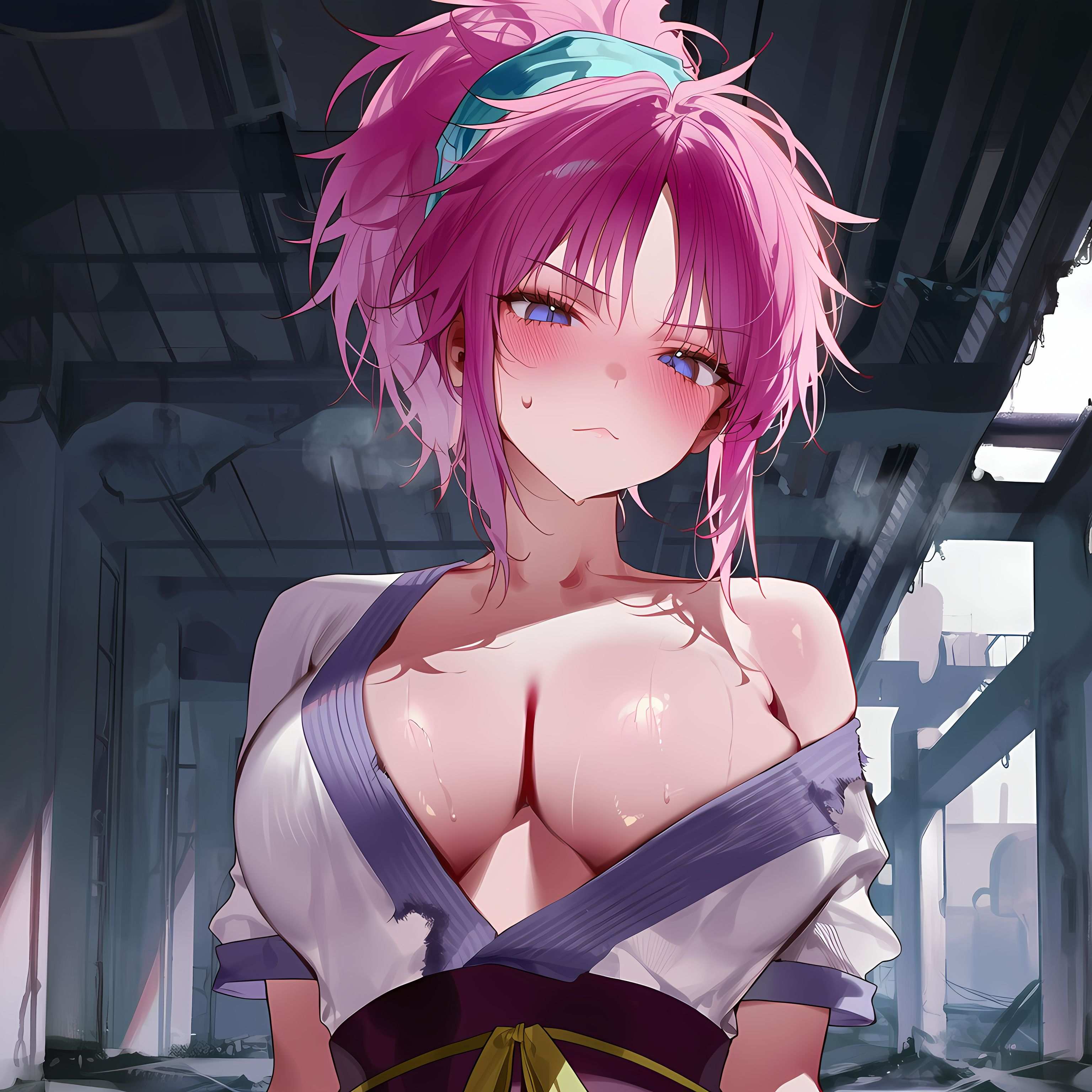 AI Generated Anime Girl - Machi Komugi: Hunter x Hunter Purple-Haired Temptress in Low-Cut Outfit, 368P