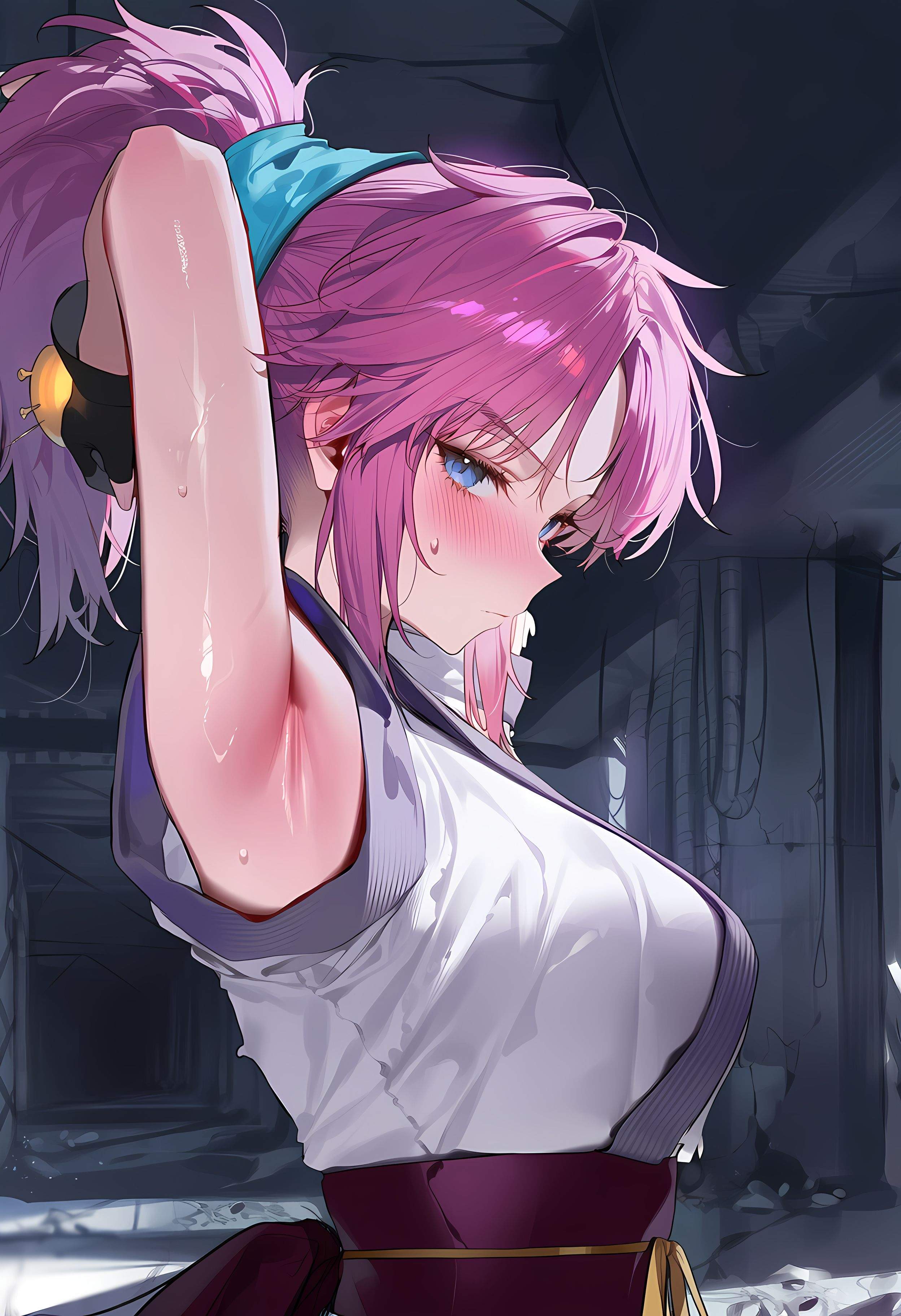 AI Generated Anime Girl - Machi Komugi: Hunter x Hunter Purple-Haired Temptress in Low-Cut Outfit, 368P