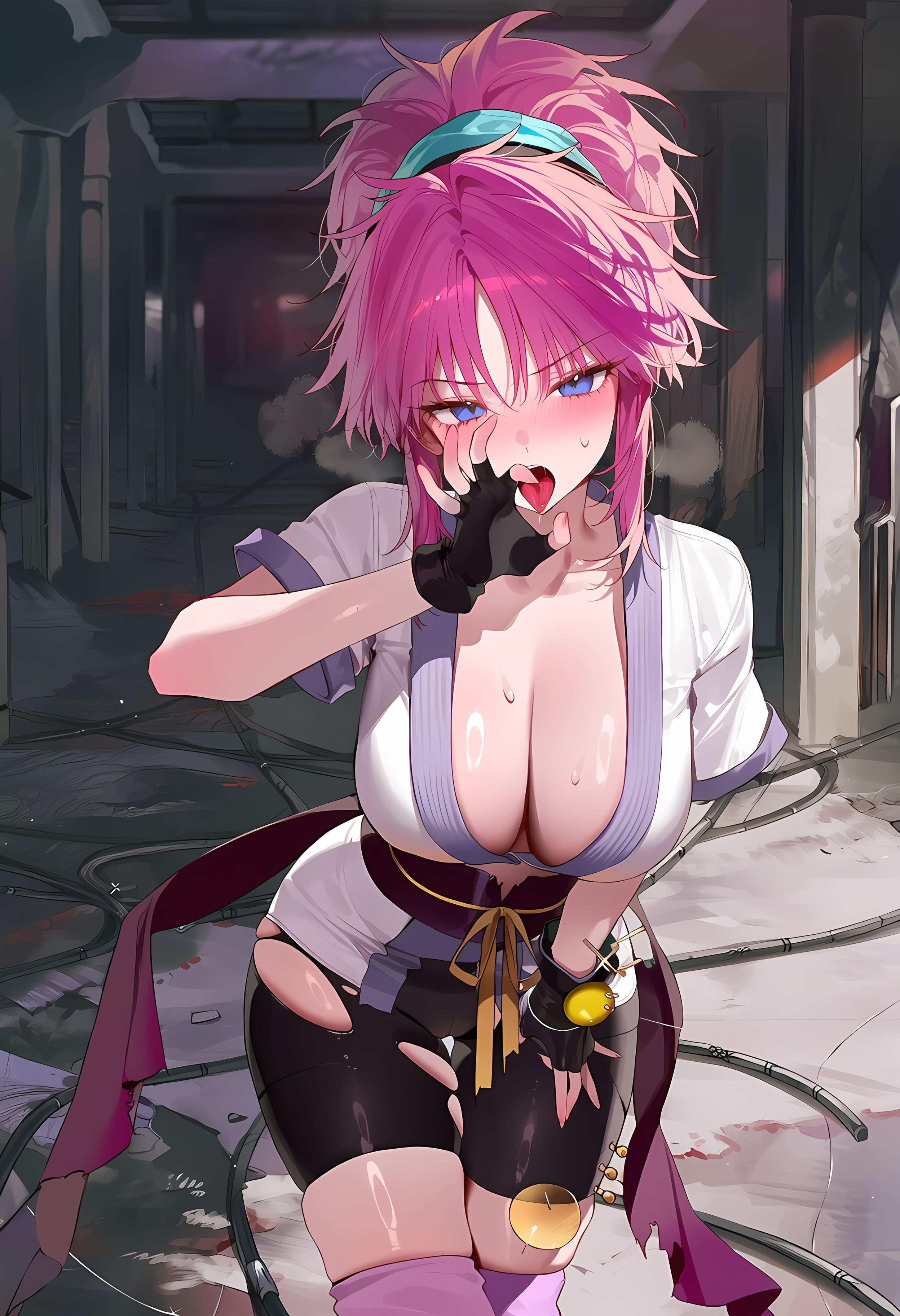 AI สร้างสาวอนิเมะ - 玛奇·柯明：猎人×猎人紫ผมเสน่ห์สาวในชุดเปิดไหล่ 368P