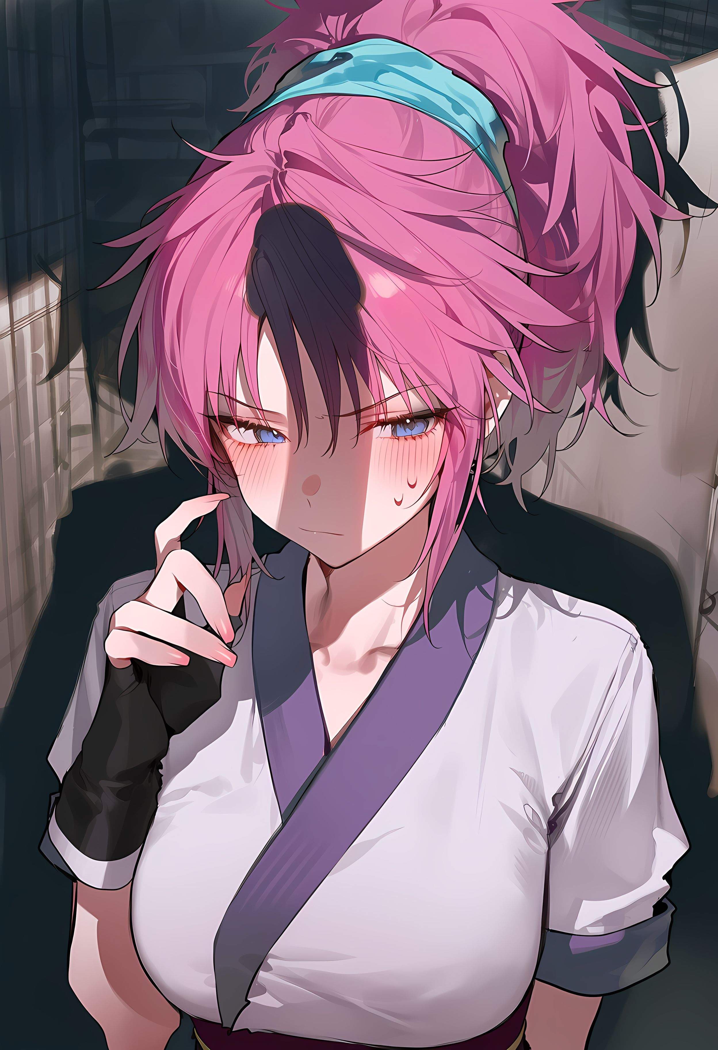 AI สร้างสาวอนิเมะ - 玛奇·柯明：猎人×猎人紫ผมเสน่ห์สาวในชุดเปิดไหล่ 368P