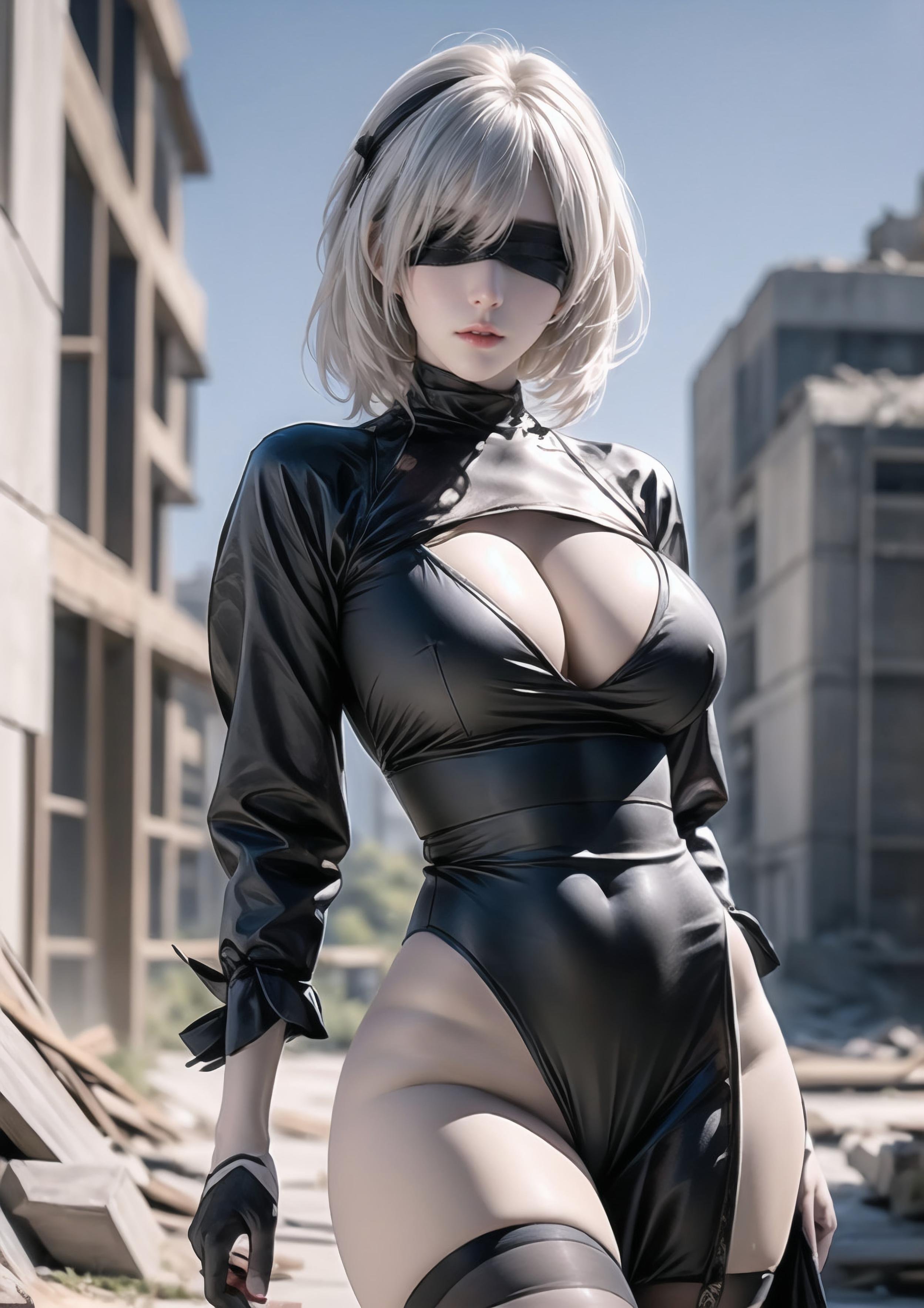 AI生成動漫女孩 - 2B：尼爾：機械紀元白虎少女 濕身撩人姿勢展現性感誘惑 70P