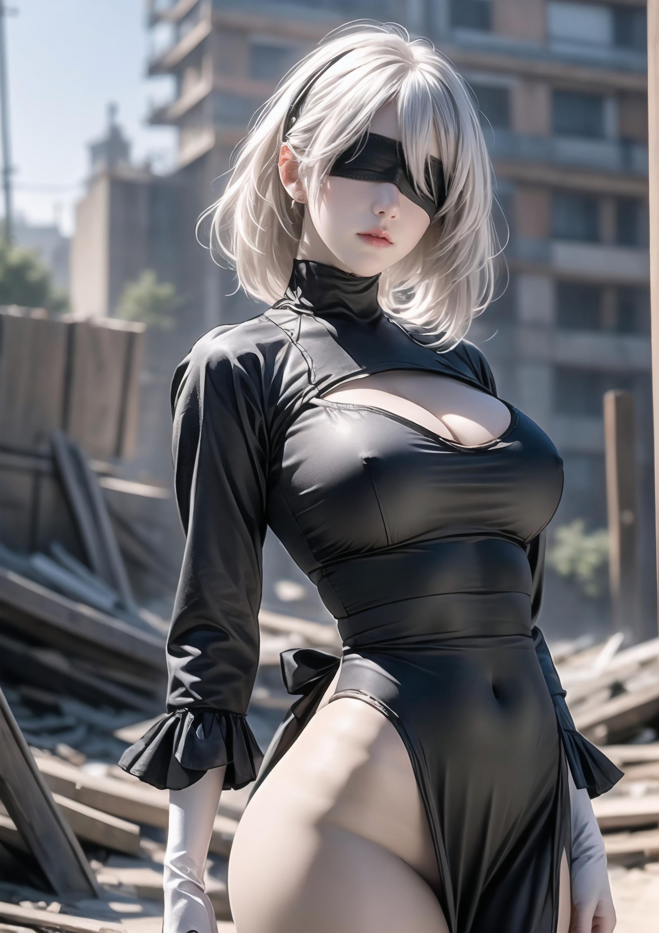 AI生成動漫女孩 - 2B：尼爾：機械紀元白虎少女 濕身撩人姿勢展現性感誘惑 70P