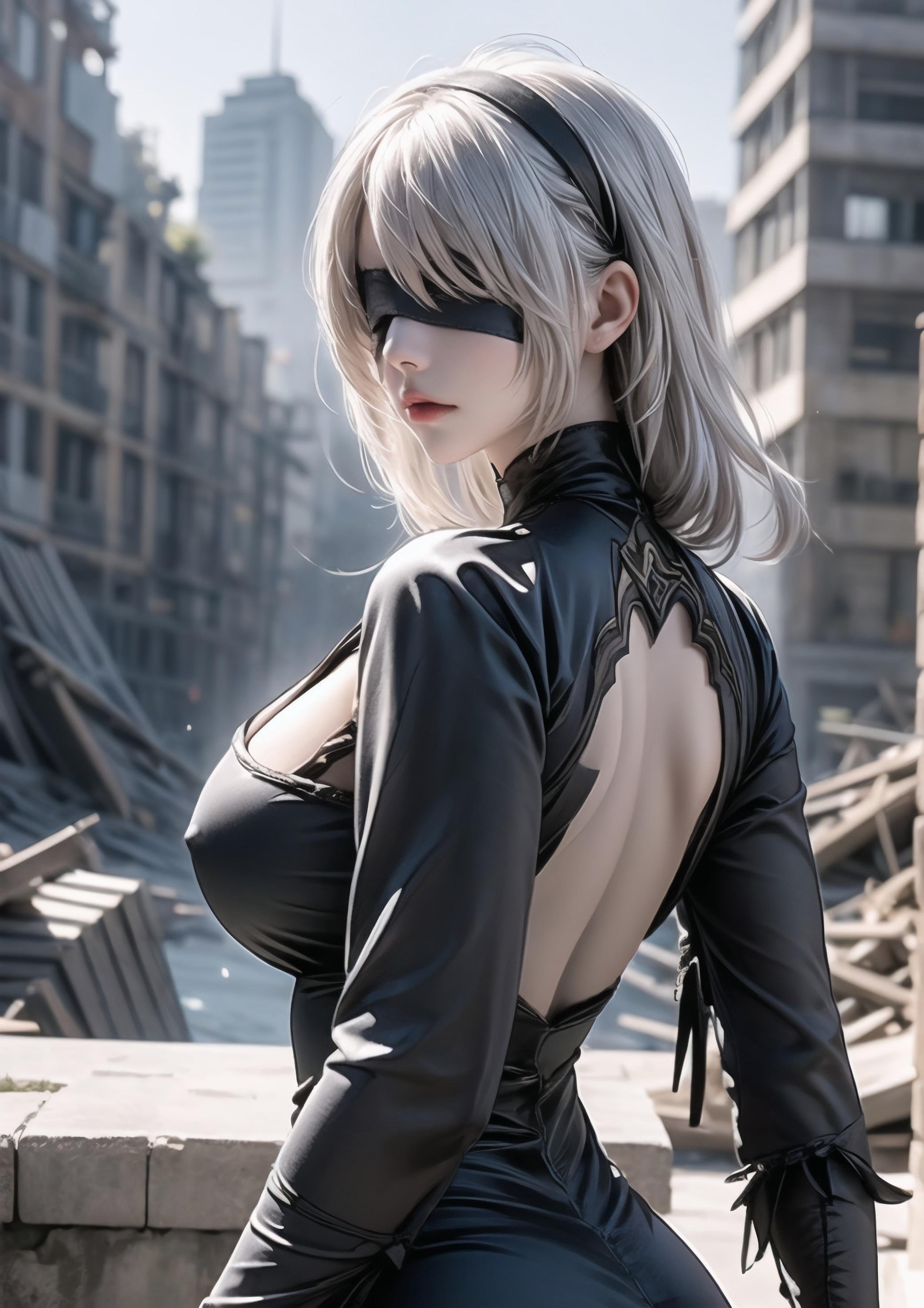AI生成動漫女孩 - 2B：尼爾：機械紀元白虎少女 濕身撩人姿勢展現性感誘惑 70P