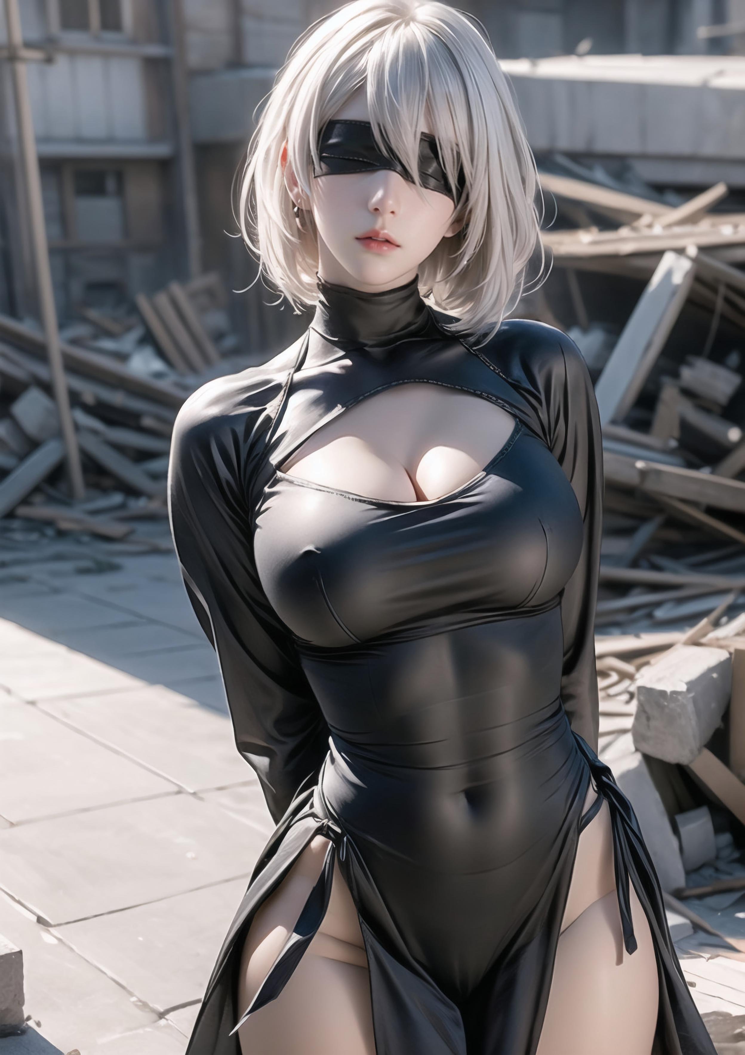 AI生成動漫女孩 - 2B：尼爾：機械紀元白虎少女 濕身撩人姿勢展現性感誘惑 70P