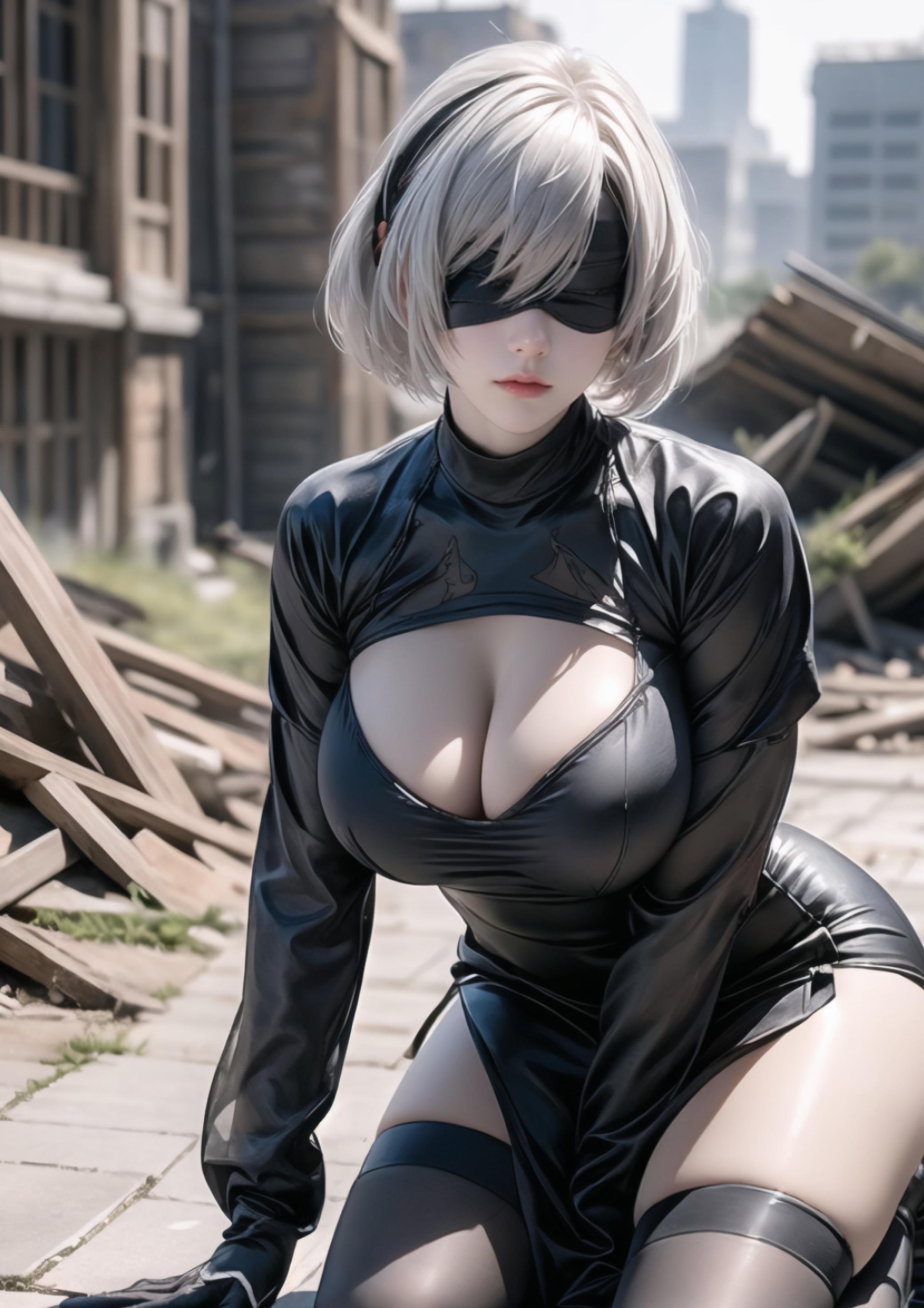 Cô Gái Anime Tạo Bởi AI - 2B: Nier: Automata Bạch Hổ Thiếu Nữ Với Tư Thế Gợi Cảm 70P