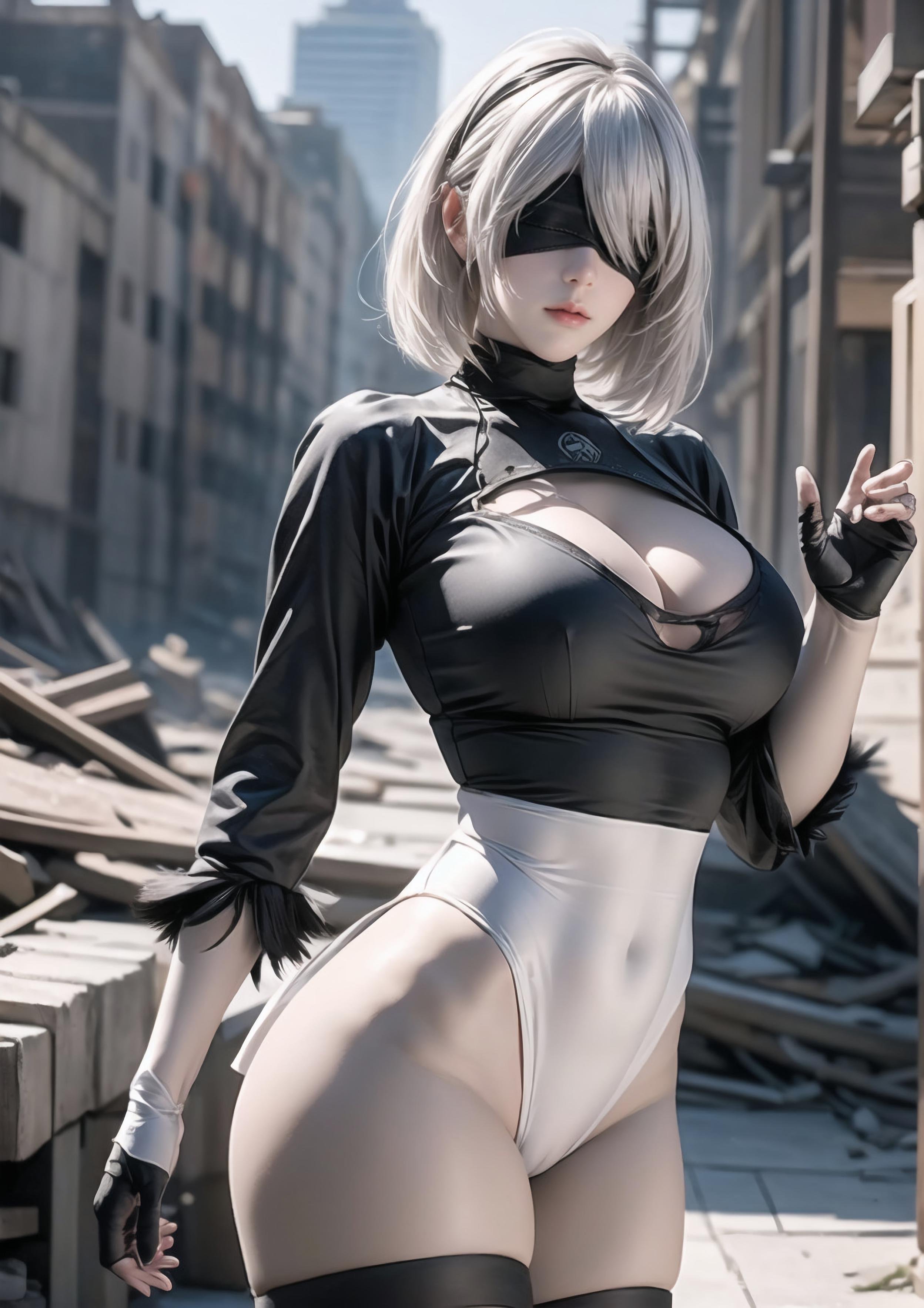 Cô Gái Anime Tạo Bởi AI - 2B: Nier: Automata Bạch Hổ Thiếu Nữ Với Tư Thế Gợi Cảm 70P