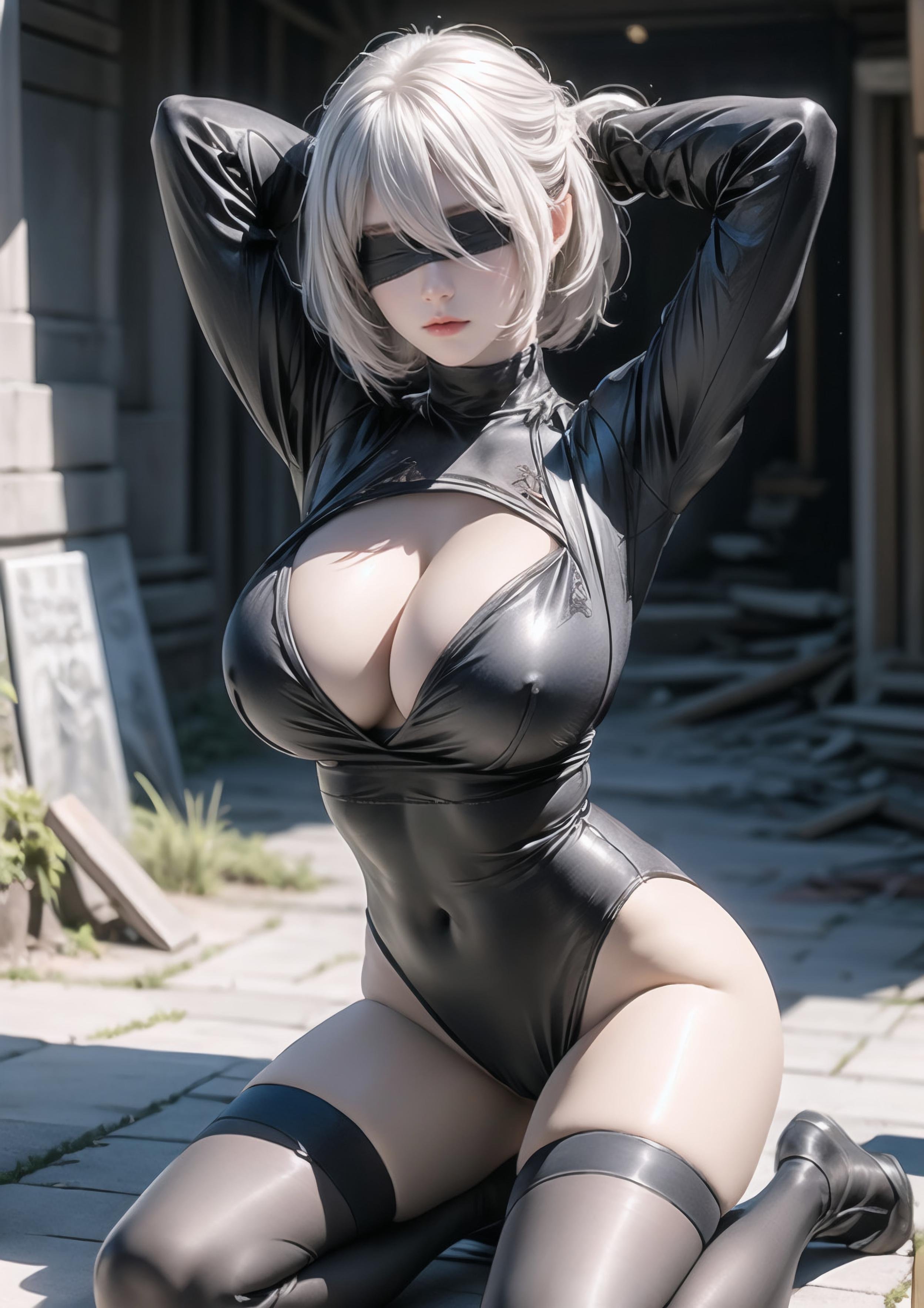 Cô Gái Anime Tạo Bởi AI - 2B: Nier: Automata Bạch Hổ Thiếu Nữ Với Tư Thế Gợi Cảm 70P