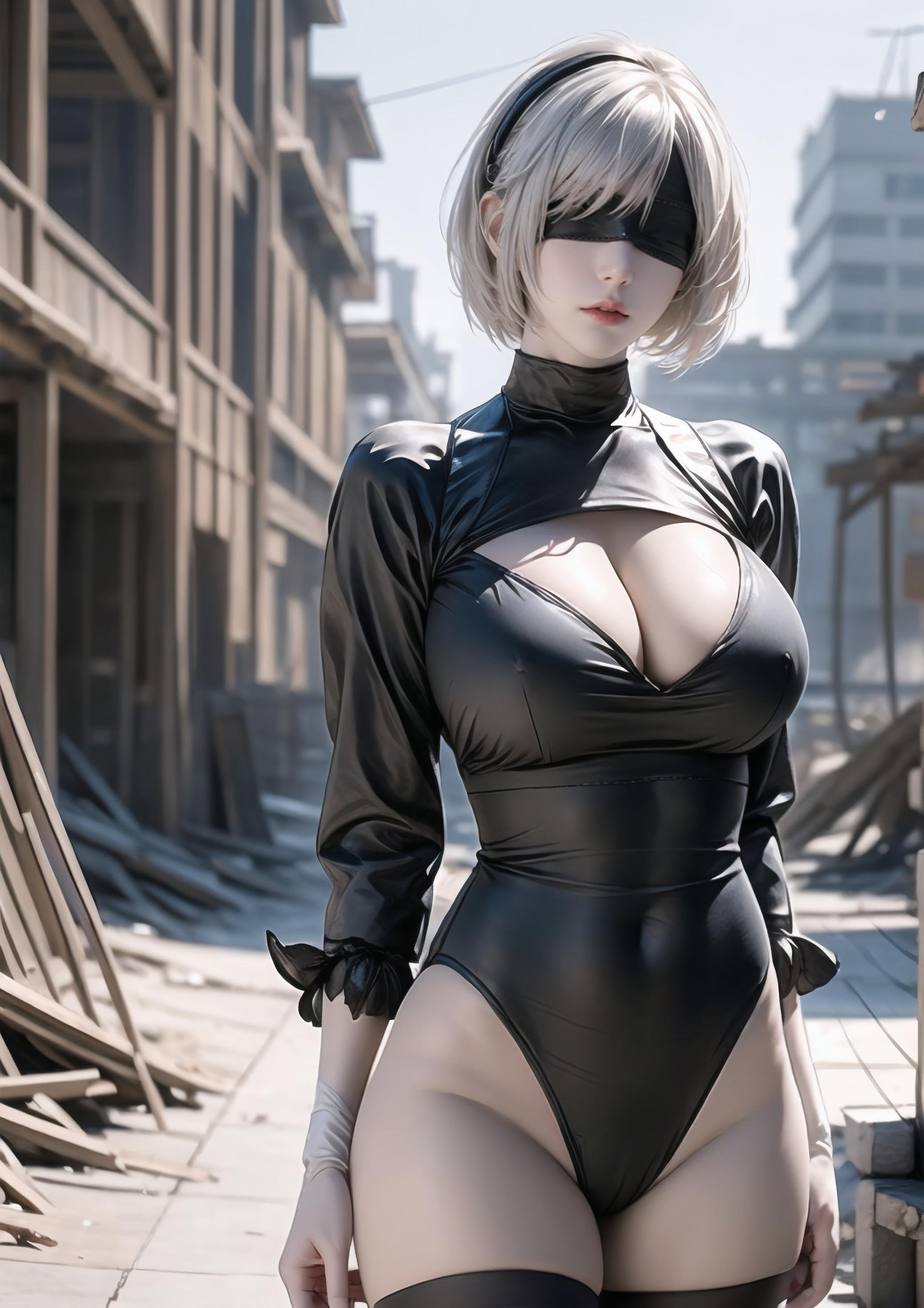 Cô Gái Anime Tạo Bởi AI - 2B: Nier: Automata Bạch Hổ Thiếu Nữ Với Tư Thế Gợi Cảm 70P